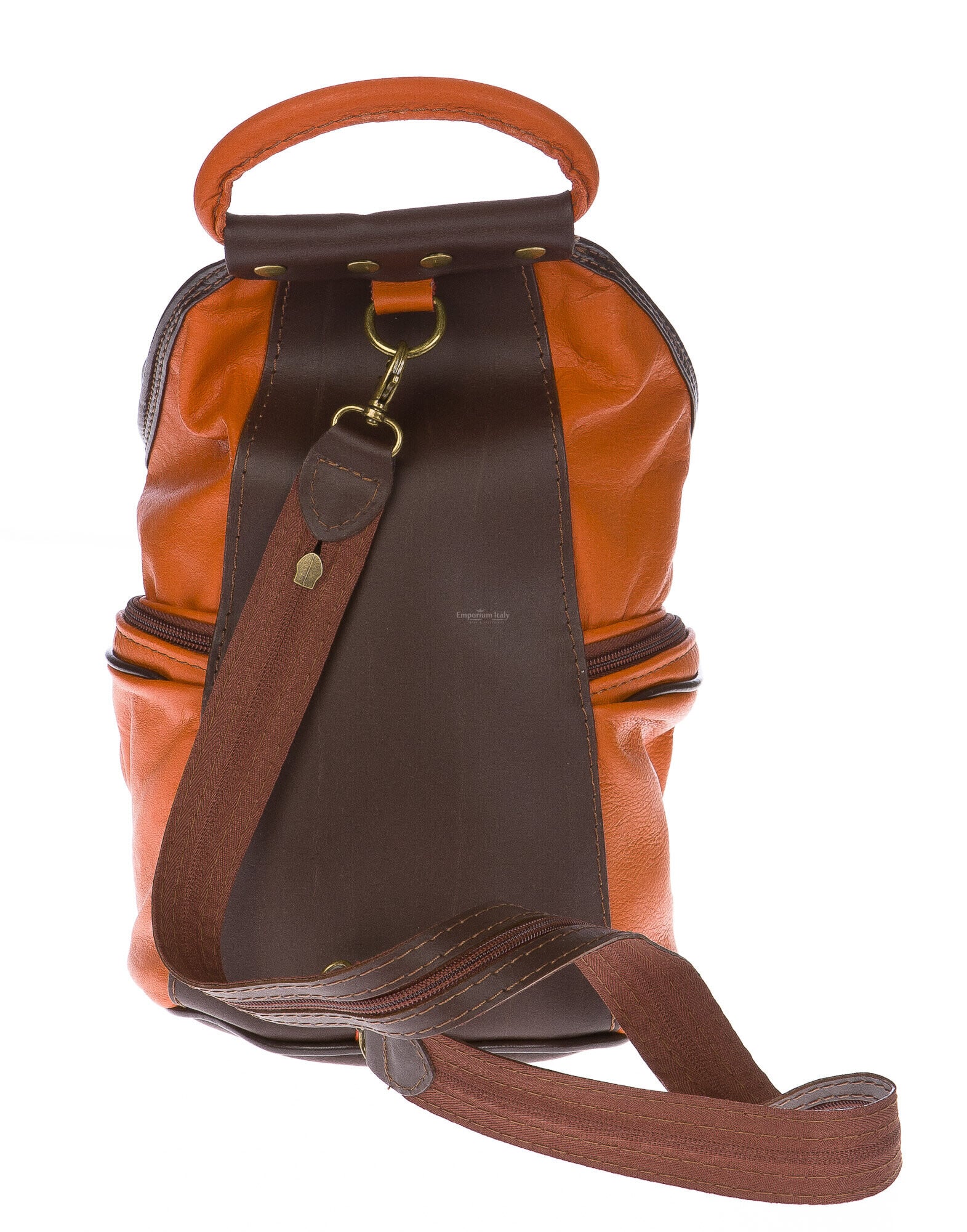 Orange Genuine Italian Leather Backpack (11.5 in long) An extraordinary mix of quality and italian style: fall in  main image 3