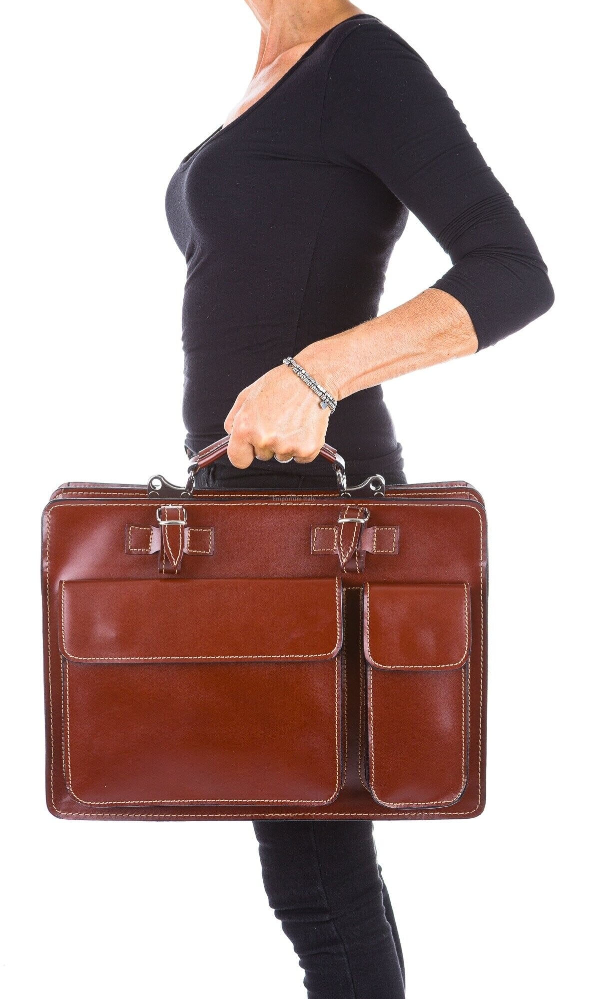 Work / Office genuine leather bag,mod. ALEX XXL, colour brown