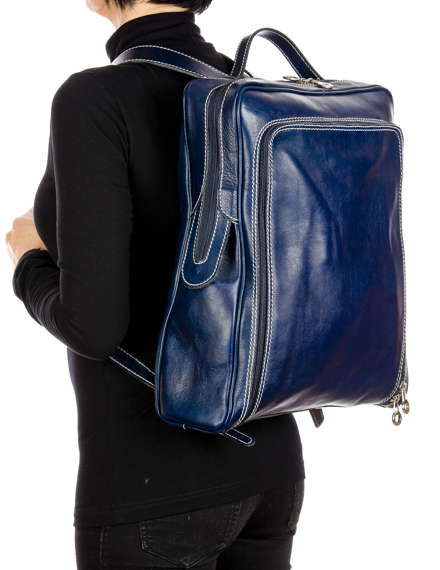 MONTE BIANCO: рюкзак мужской / женский из натуральной кожи, цвет: СИНИЙ,  производство Италия, ОФИСНЫЙ РЮКЗАК