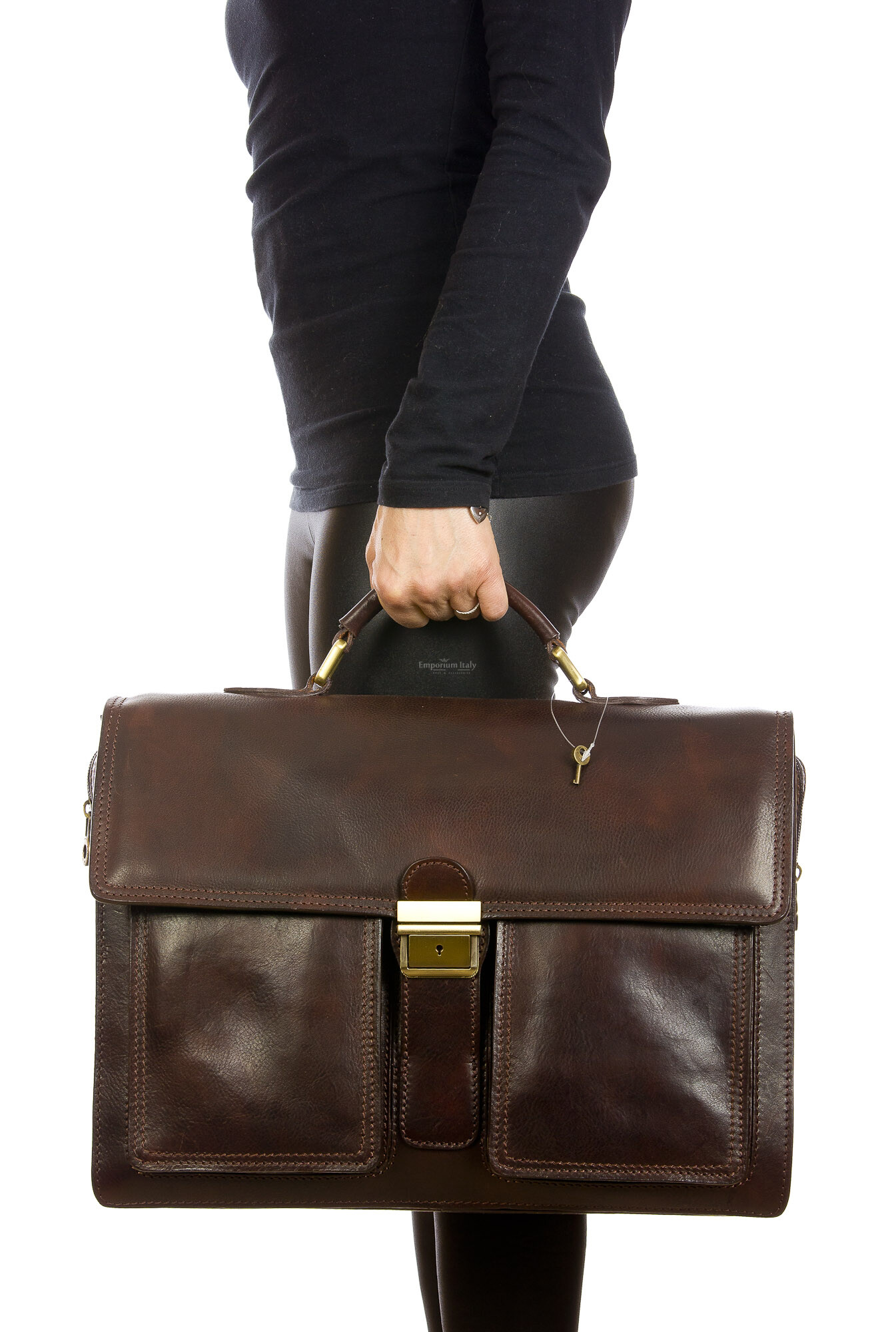 EVASIO XXL: cartella ufficio / borsa lavoro uomo, in cuoio, colore : TESTA  MORO, Made in Italy