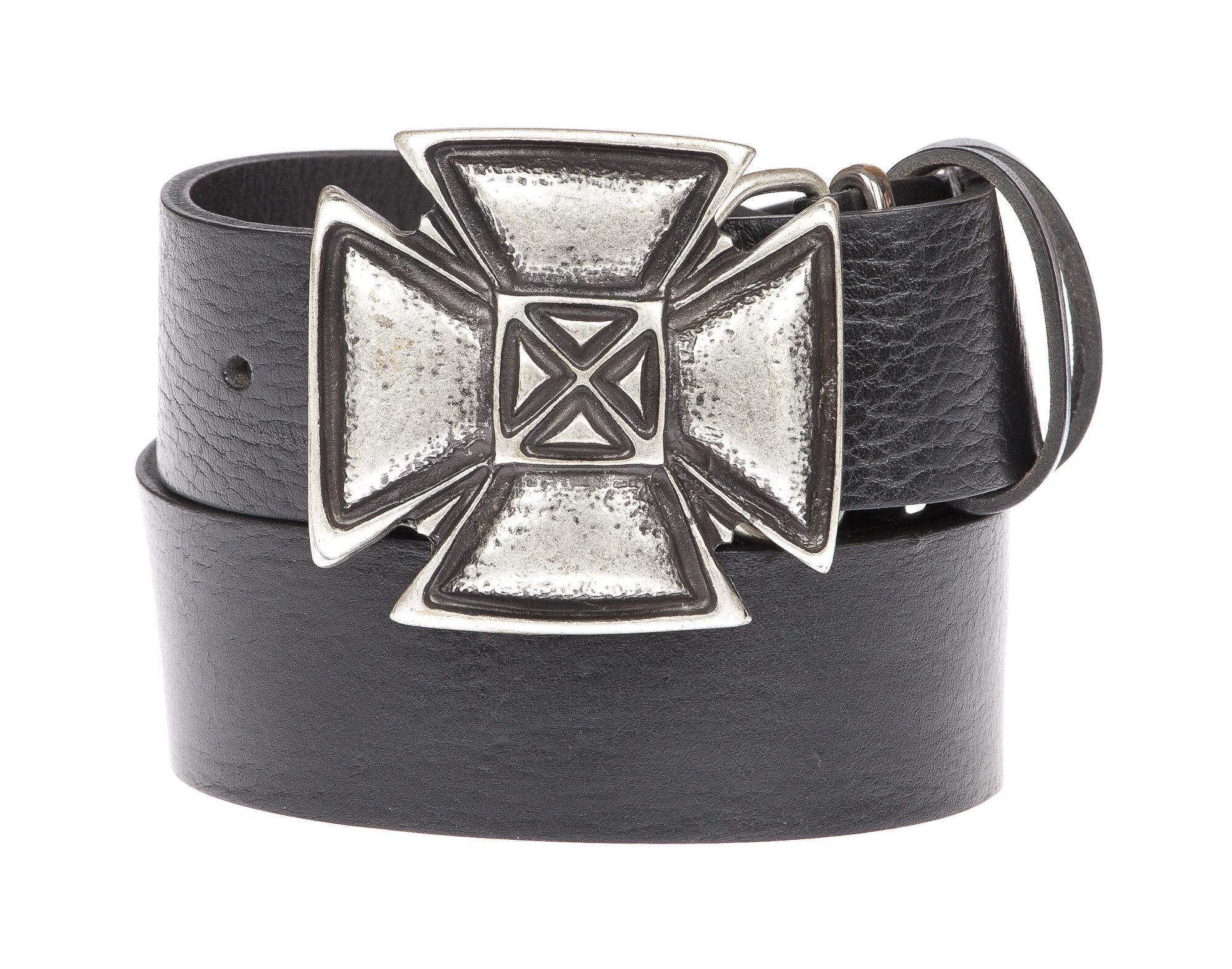 FRANCOFORTE man s leather belt craft buckle cross color BLACK