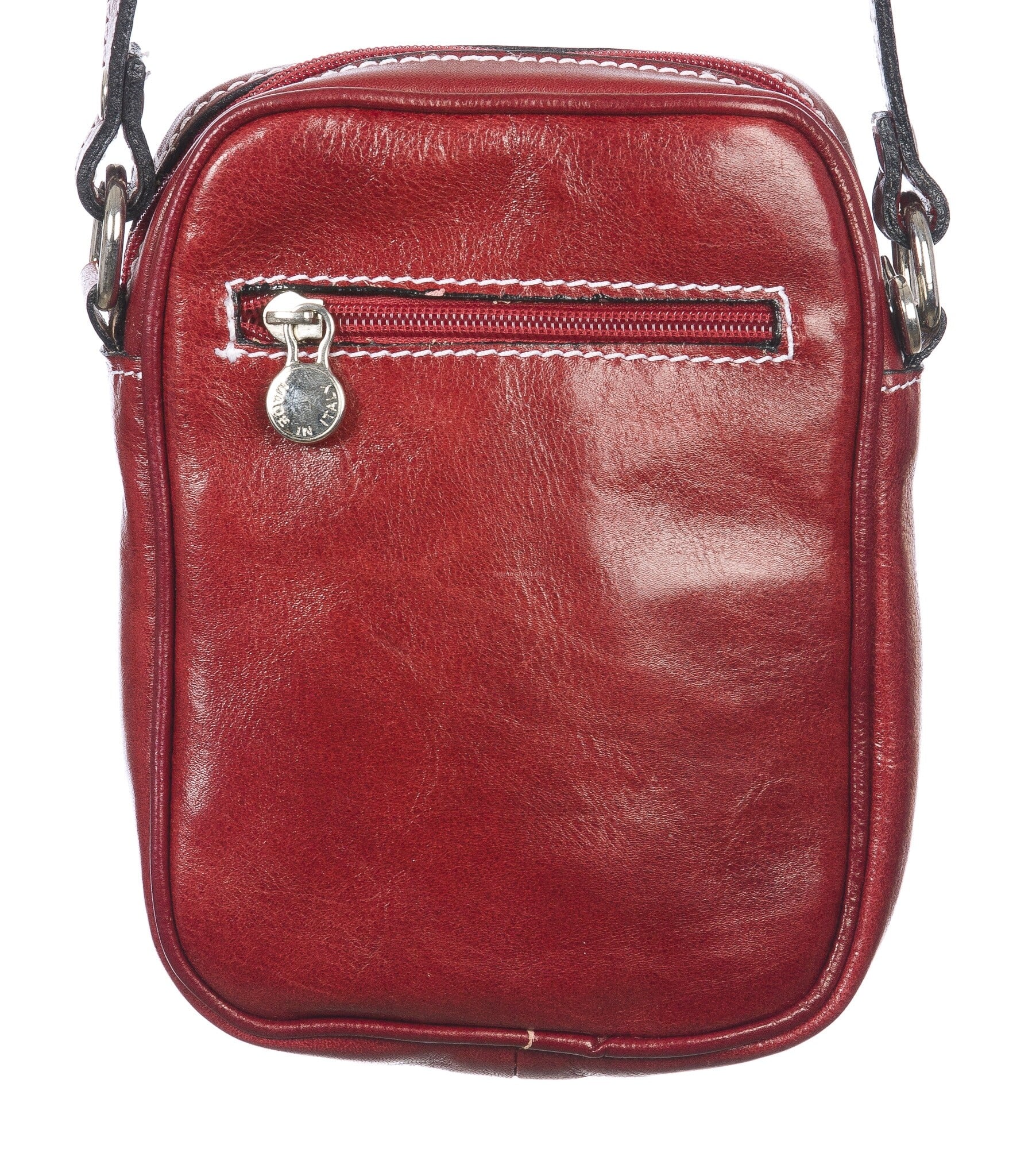Crossbody bag for man in genuine leather AMLETO, RED, MADE IN