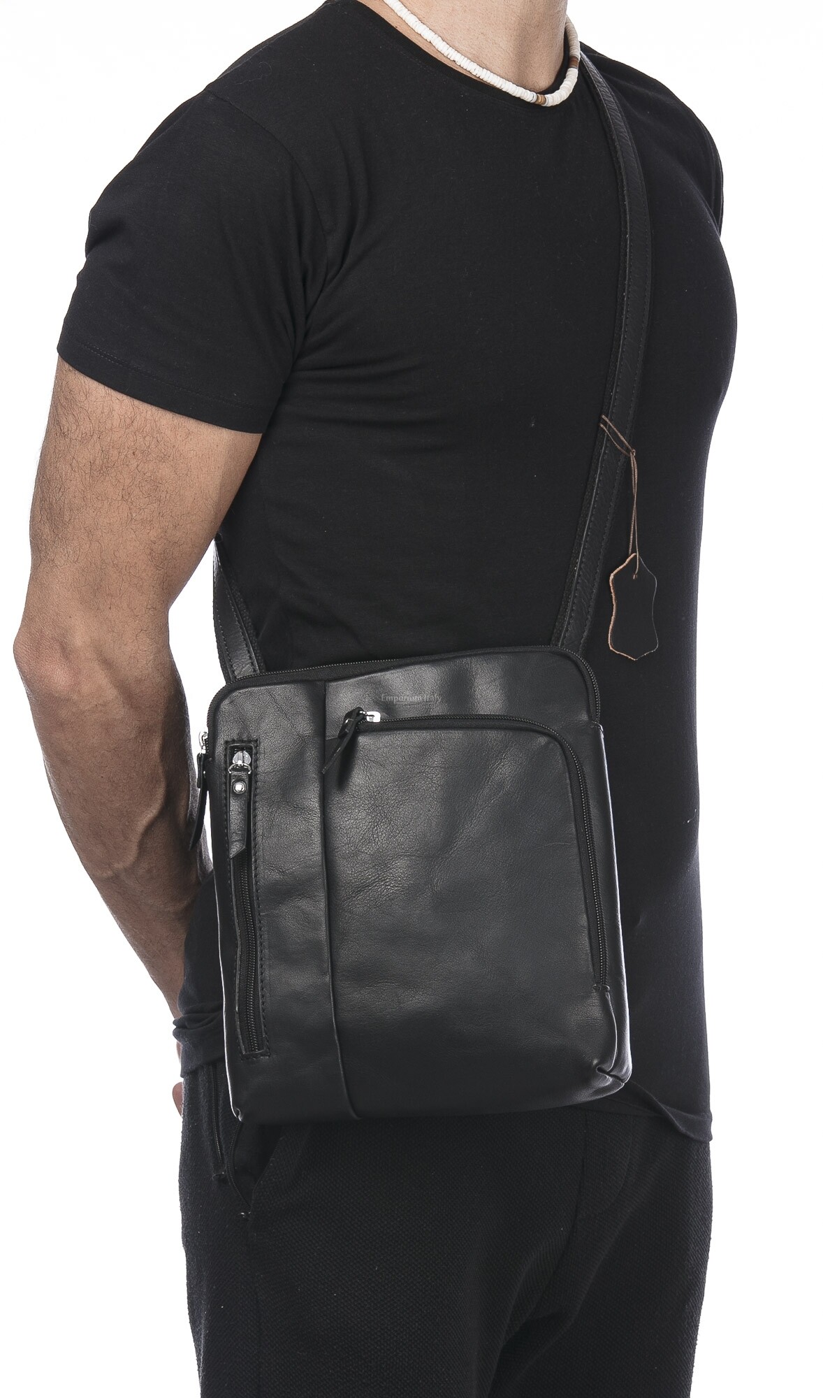 Genuine leather crossbody bag for man FLAVIO, BLACK, SANTINI, MADE IN ...