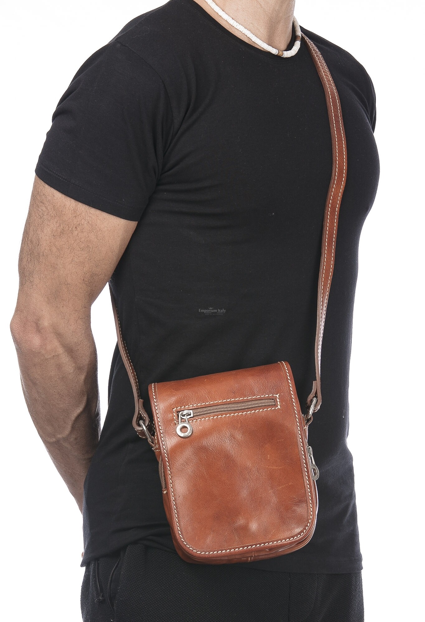 Crossbody bag for man in genuine leather LORENZO, HONEY, MADE IN ITALY, MENS LEATHER CROSSBODY BAGS