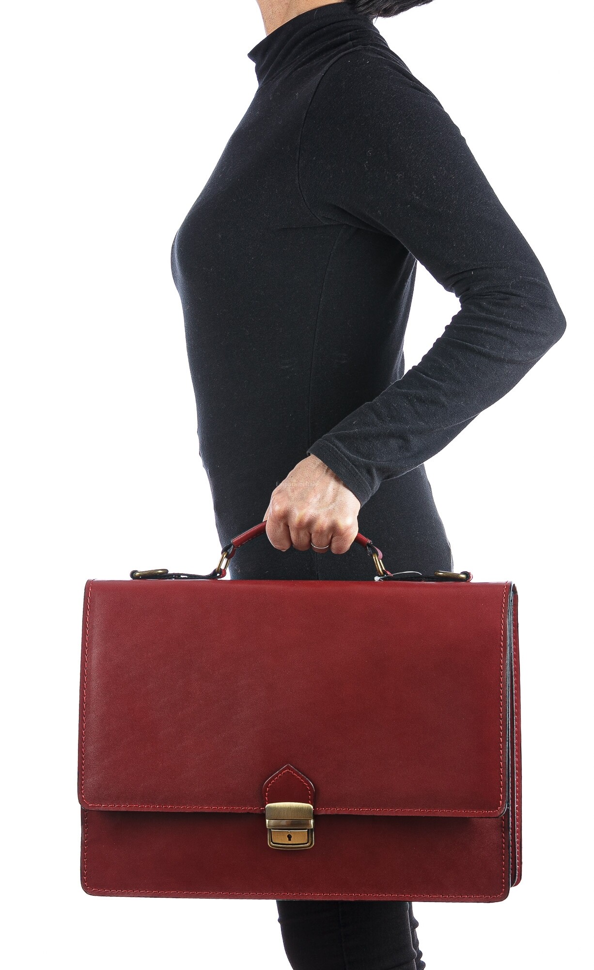 Genuine leather business briefcase GABRIELE, RED colour, CHIAROSCURO, MADE  IN ITALY, OFFICE BAGS