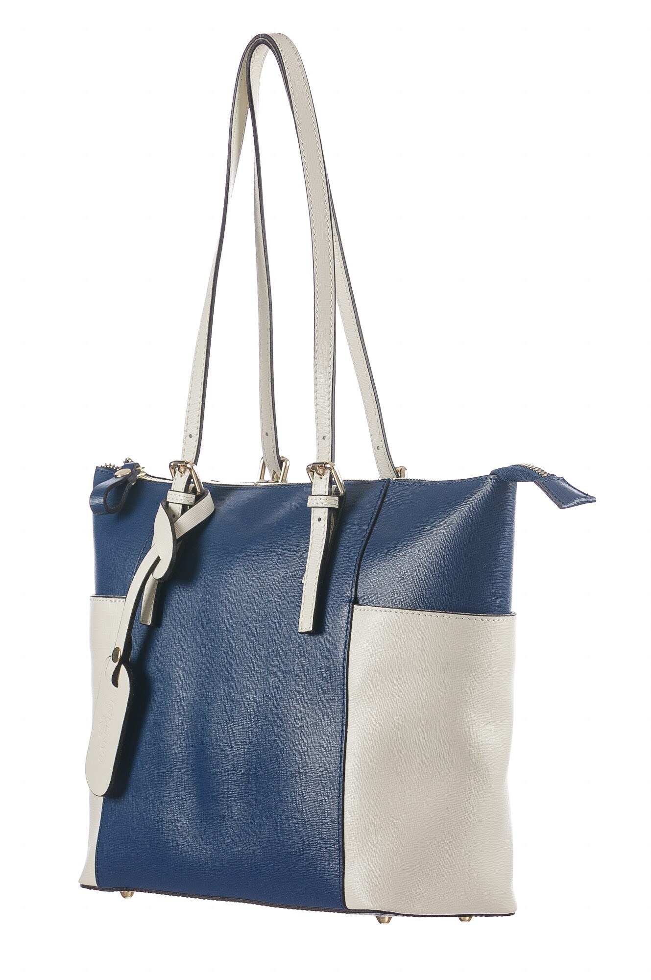 Genuine leather shoulder bag for woman AMBRA BLUE CREAM colour