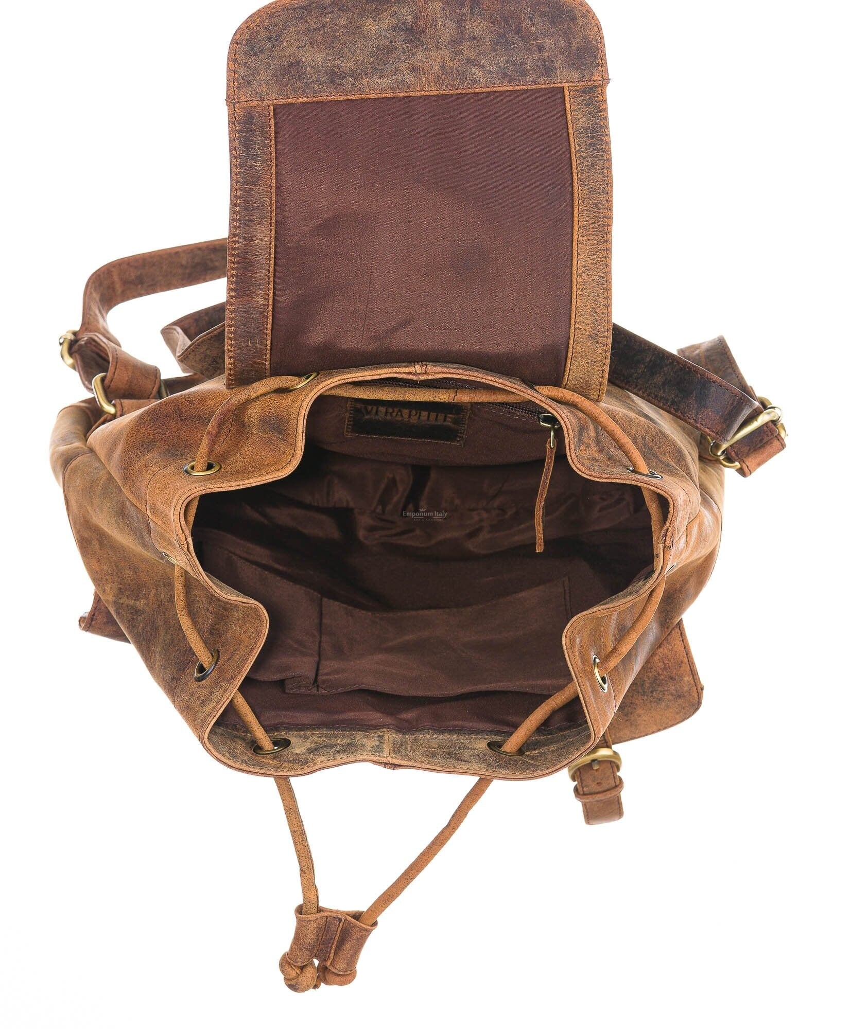 Zaino In Pelle Vintage Uomo, Vero Cuoio, Marrone, Fatto A Mano In India, 40x20x20 Cm, Per Viaggio E Uso Quotidiano - Foto 6