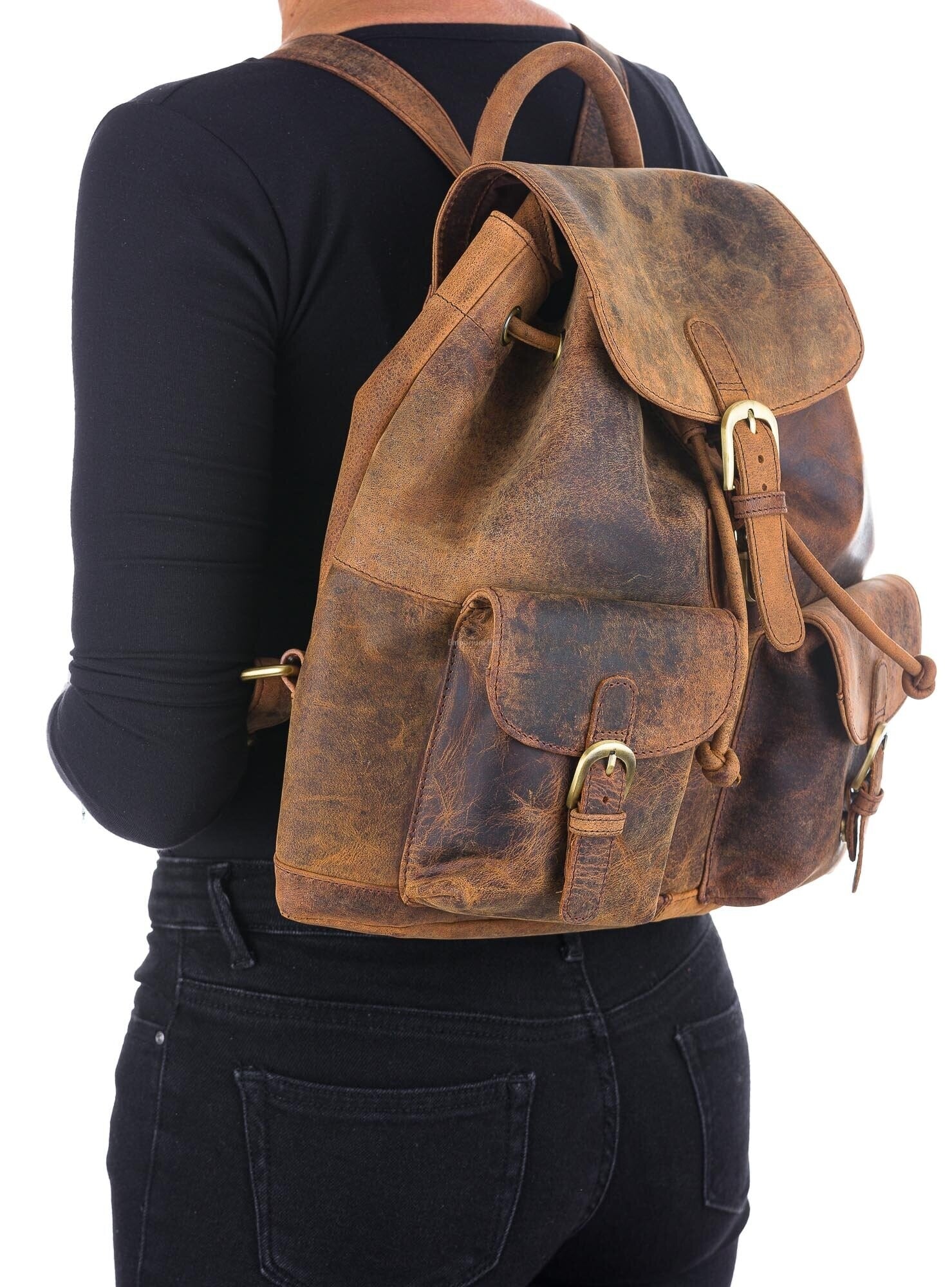 Acquista Zaino in pelle di capra Zaino per laptop Vintage Marrone da uomo autentico S da viaggio Nuovo in Italia a partire da 82