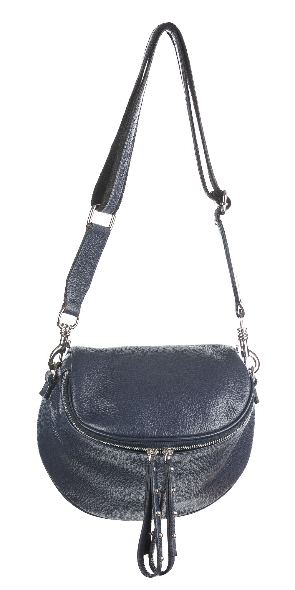 Crossbody bag for woman in genuine leather, EMILY, color blue, CHIAROSCURO,  Made in Italy, LADYS LEATHER BELT PACK