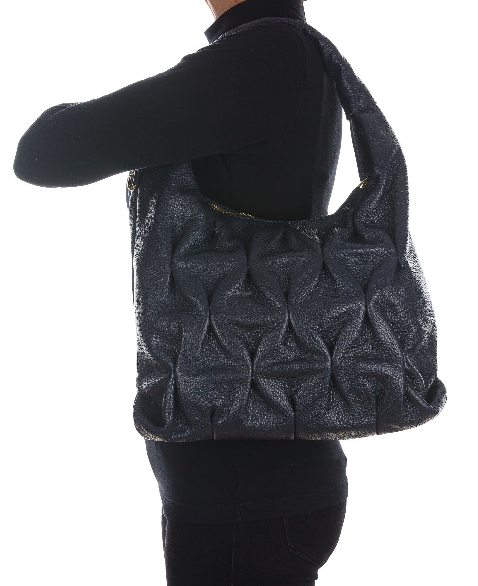 Borsa A Tracolla Donna Lotus Karen In Vera Pelle Sintetica - 22x7,2x16,5 Cm, Con Nappa E Intreccio, Per Lavoro, Viaggi, Tempo Libero