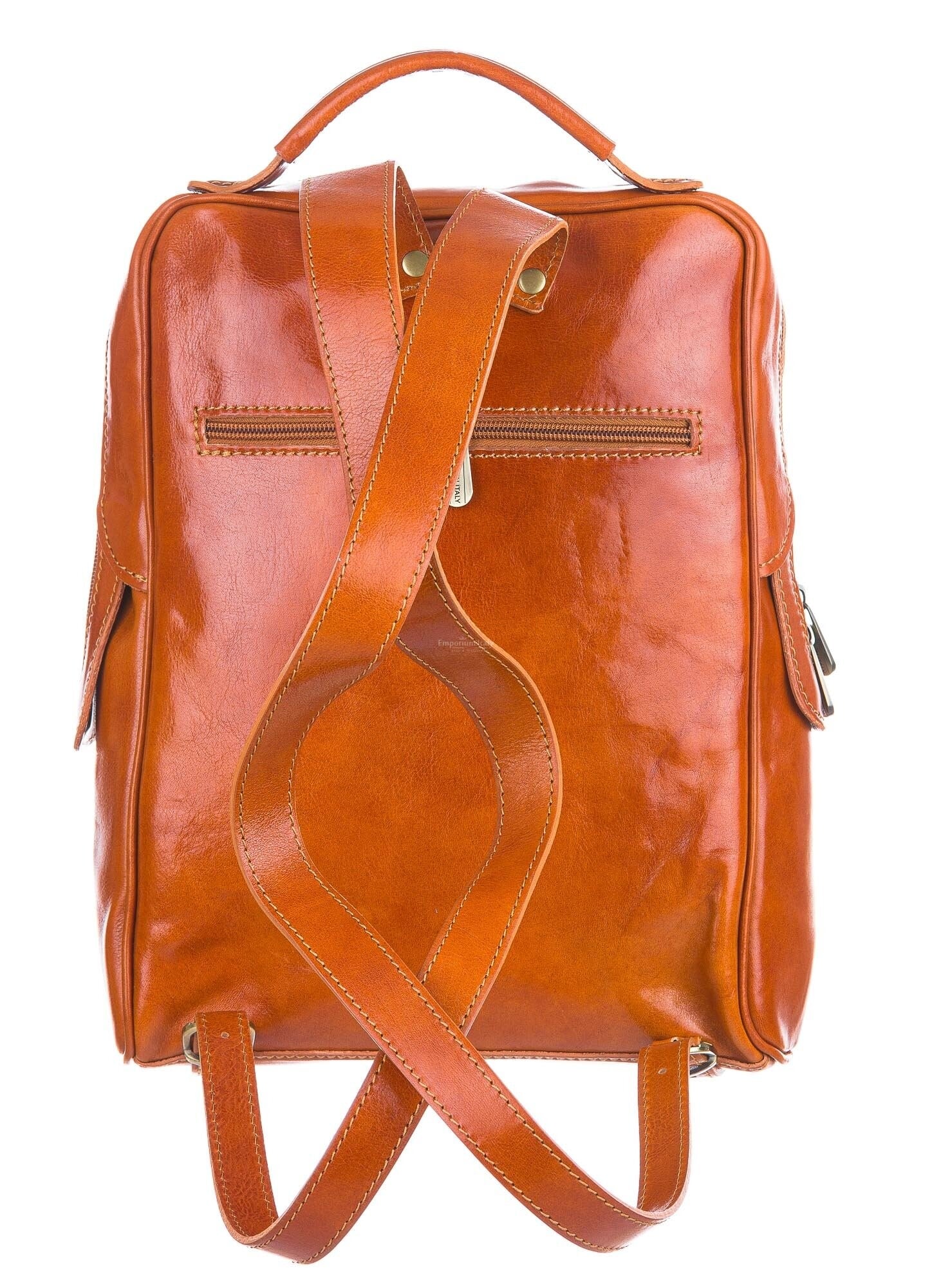 Orange Leather Women\'s Bag/backpack Made in Italy Like new Convertible Radda Leather Backpack Tote Brown and Tan main image 2