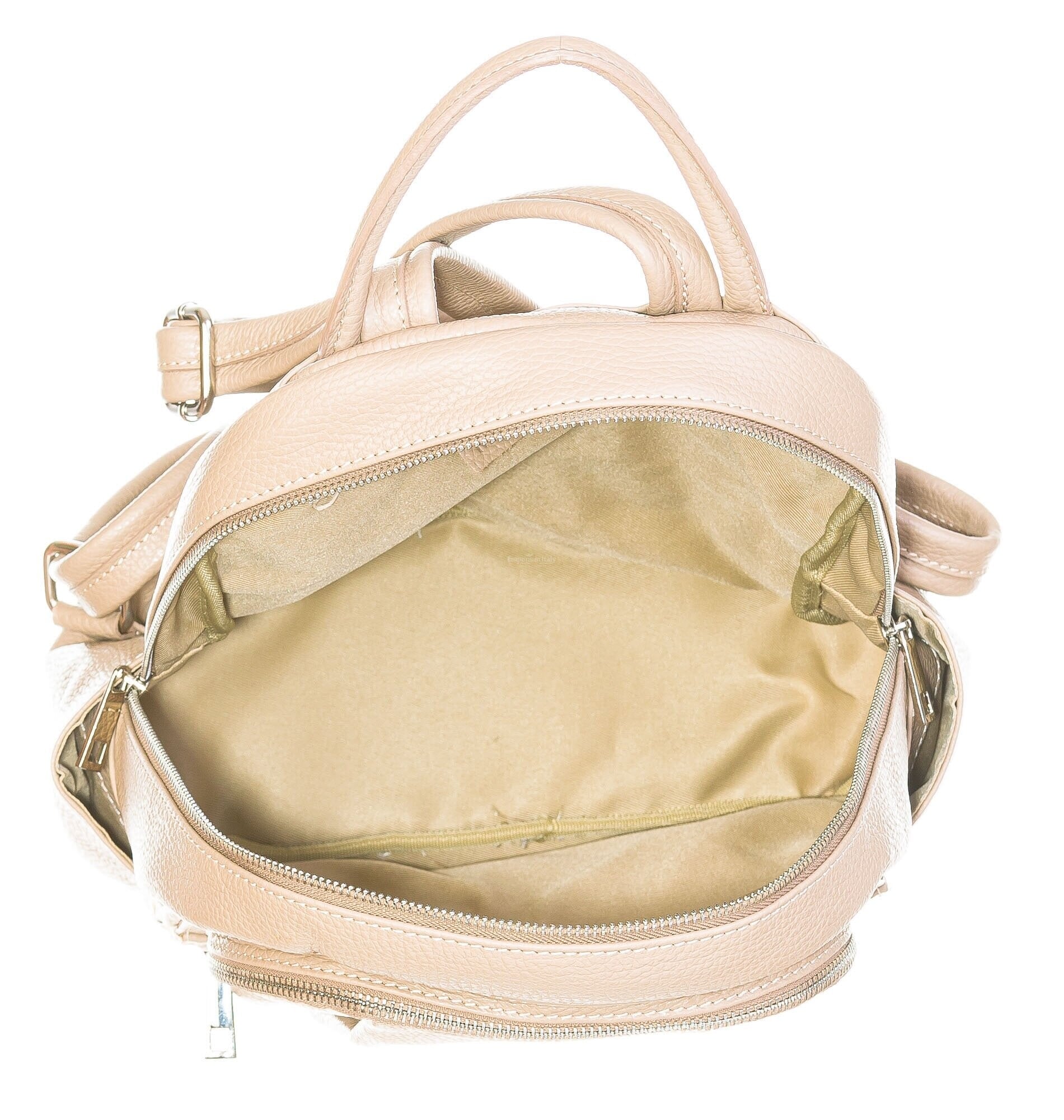 - T138 - Ital Ladies Leather Backpack Bag Taupe :| Genuine leather backpack for woman MONTE VELINO, TAUPE  main image 3