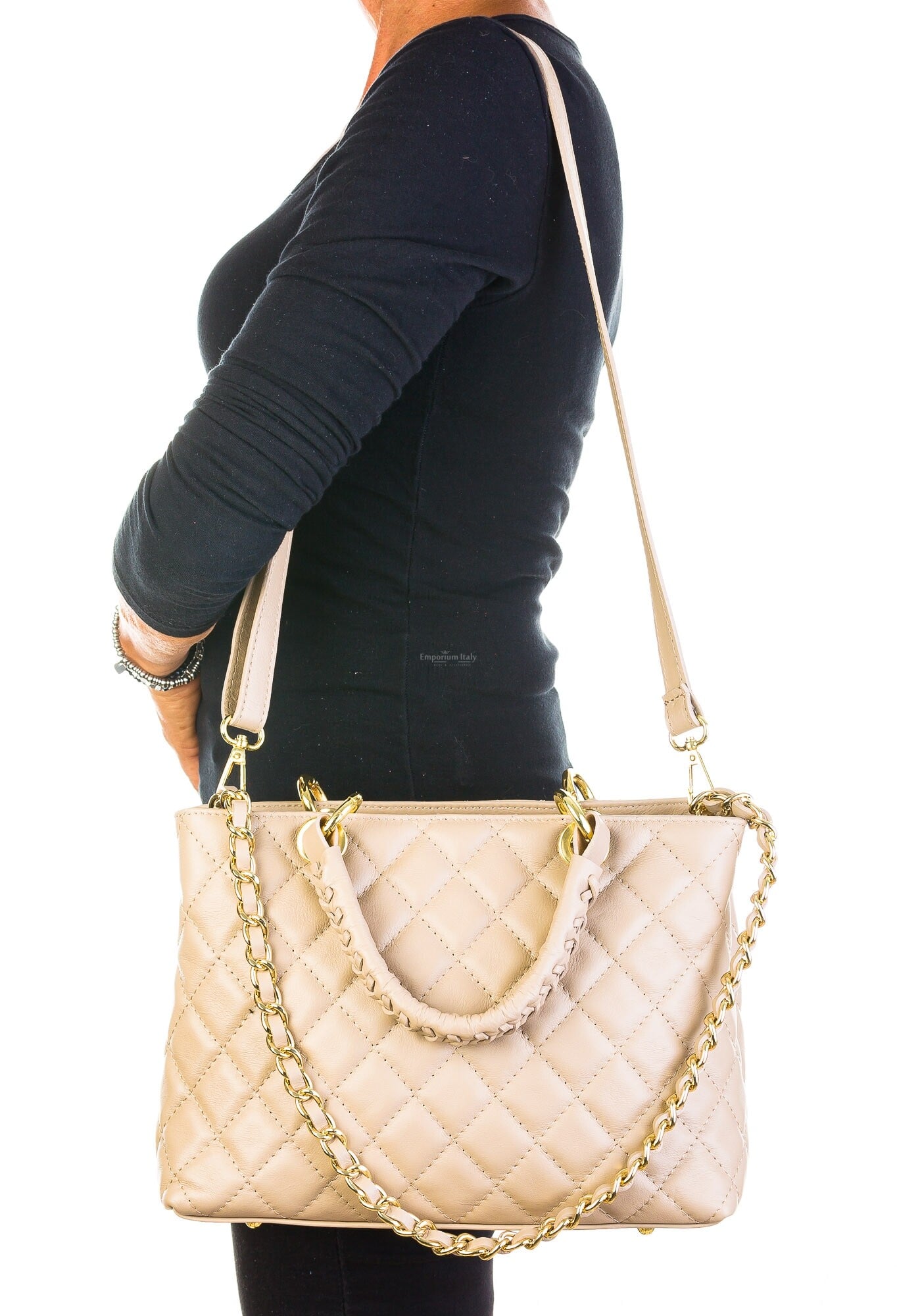 TAKEASY Borsa A Tracolla Piccola In Vera Pelle Donna – Made In Italy, Beige - 5