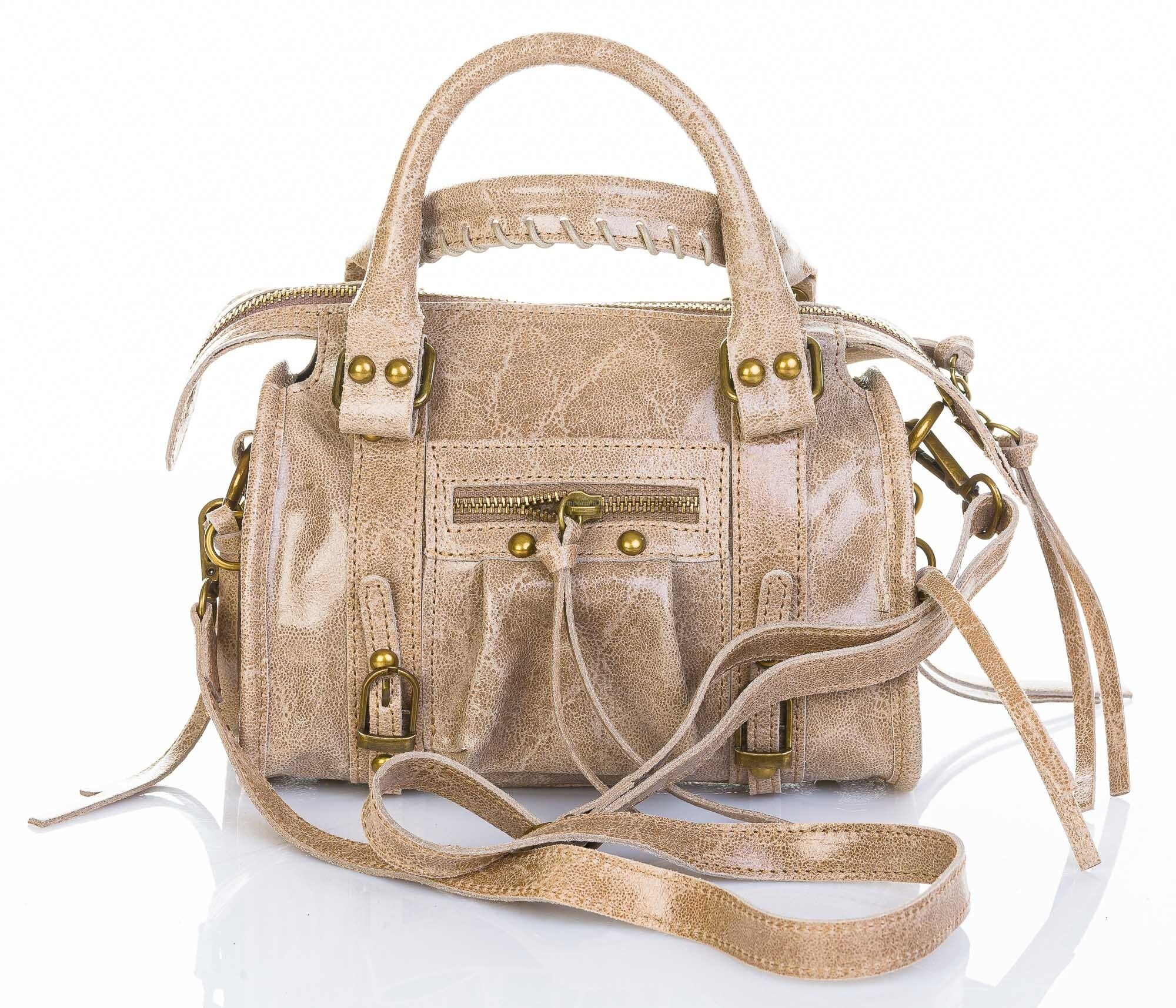 Elizabeth - Borsa a tracolla da donna, in vera pelle, di piccole dimensioni, Beige, Small