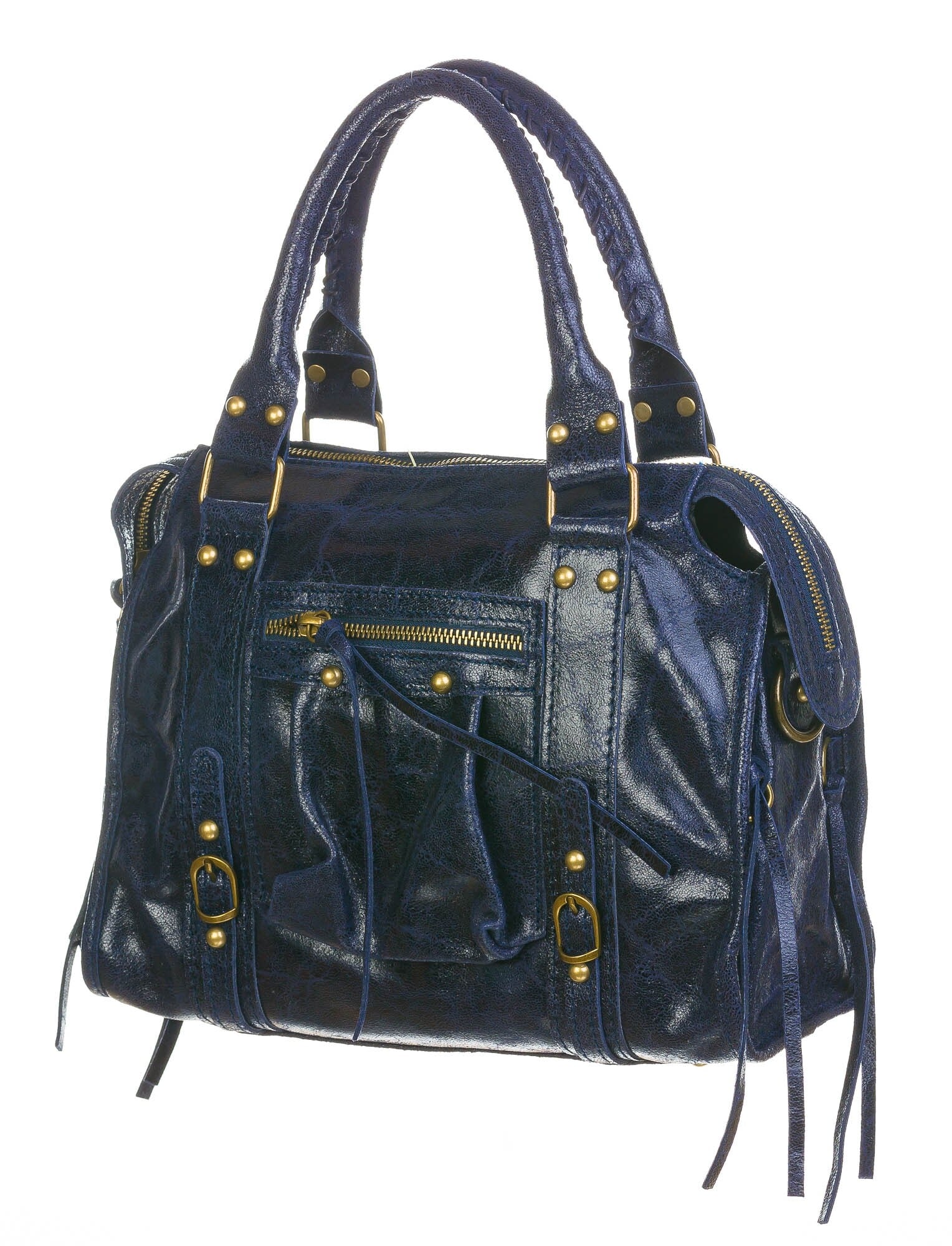 Genuine leather small bag EVELINA, color BLUE, CHIAROSCURO, MADE IN ITALY MINI L