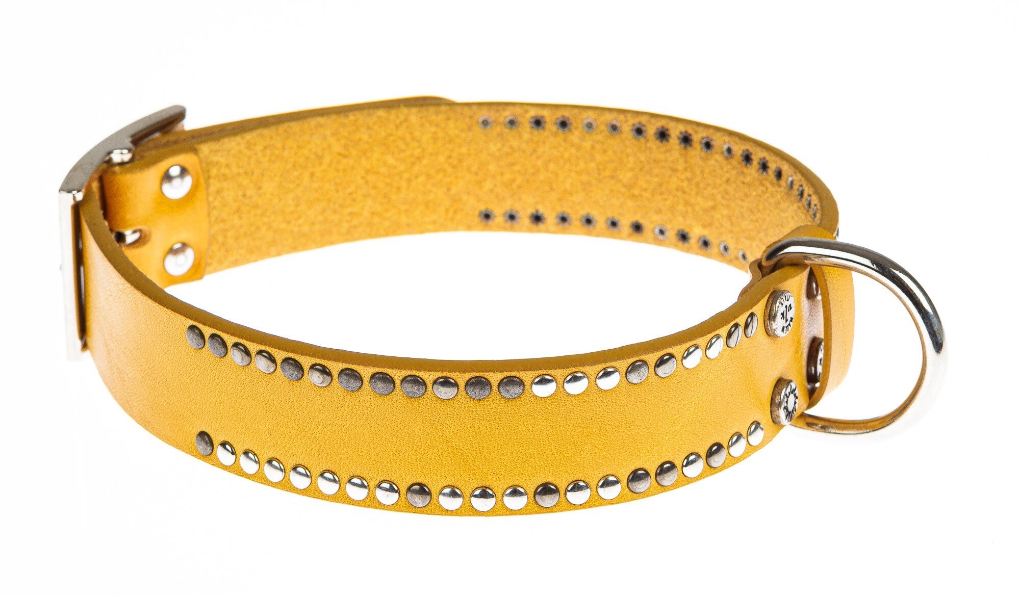 PEPE dog collar in genuine leather YELLOW color with studs CHIAROSCURO Made in Italy LEATHER DOG COLLARS Emporium Italy