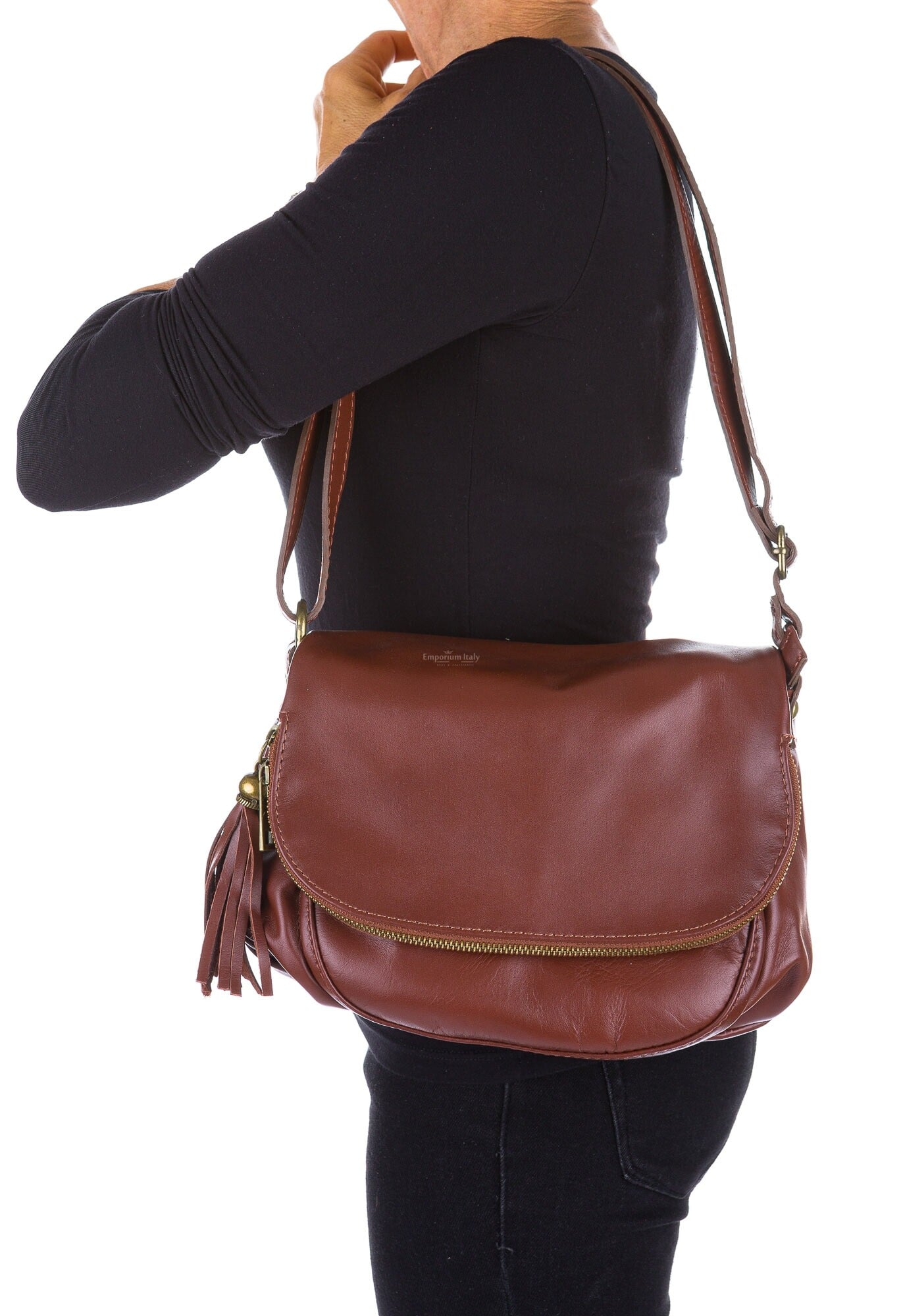 DIRRONA Borsa A Tracolla Donna In Vera Pelle Stile Boho Retrò - Piccola Borsa Messenger Marrone, Dimensioni 20x15x8 Cm, Regalo
