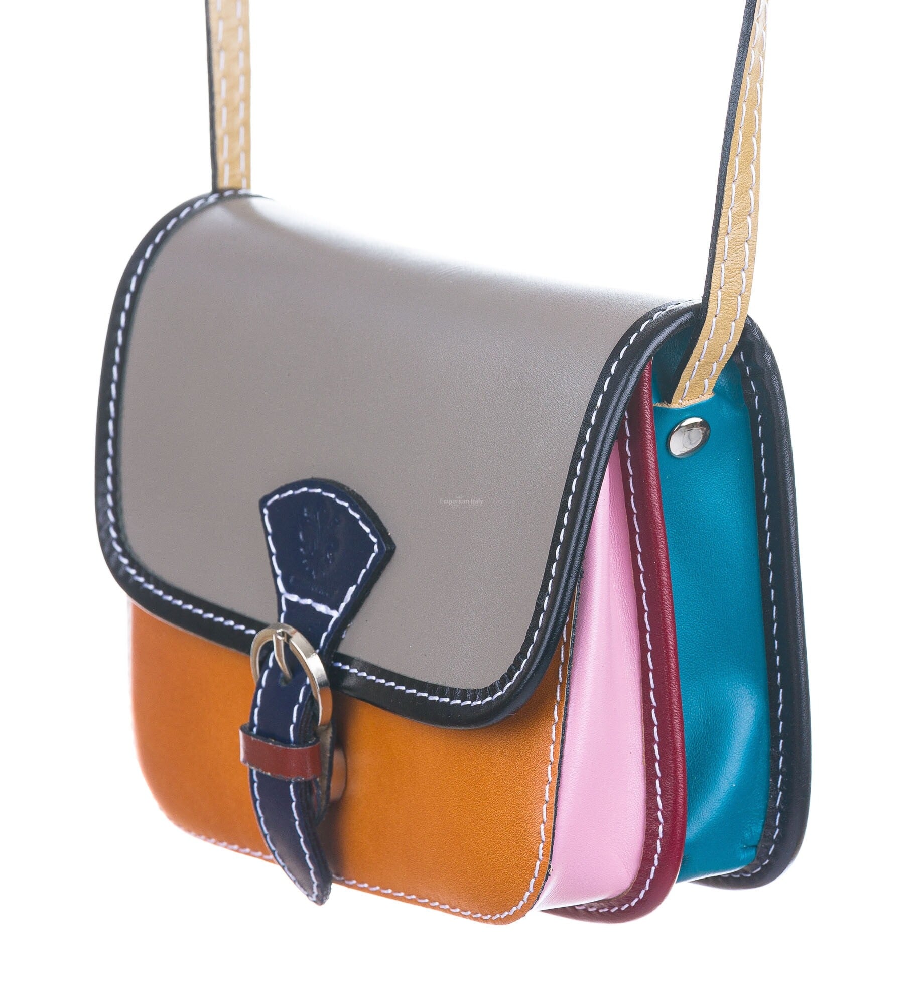 Borsa A Tracolla Donna In Pelle Colorata Multicolore - Piccola Borsa Designer Fatta A Mano Con Tracolla Regolabile