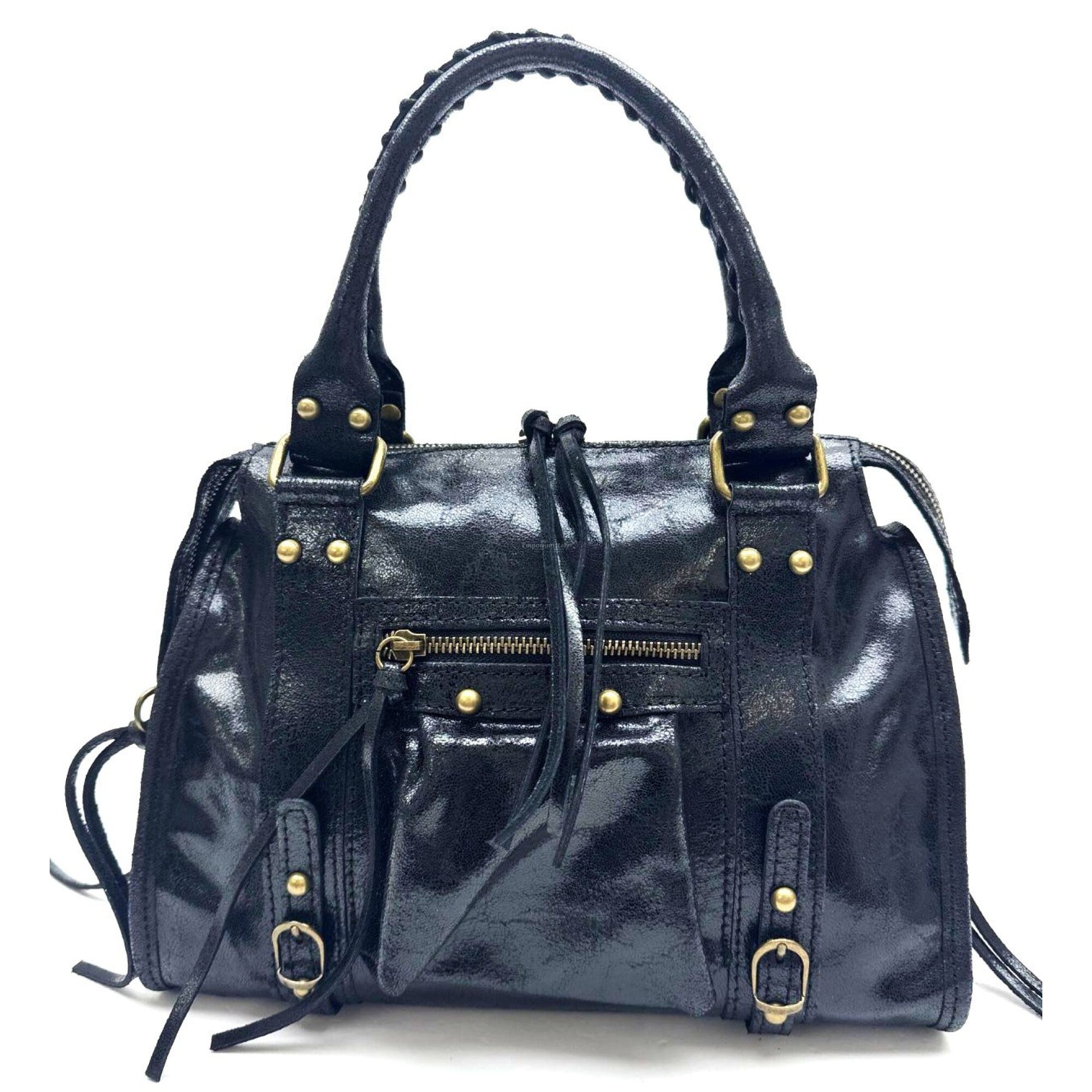 Genuine leather crossbody bag BELINDA MAXI, color BLACK