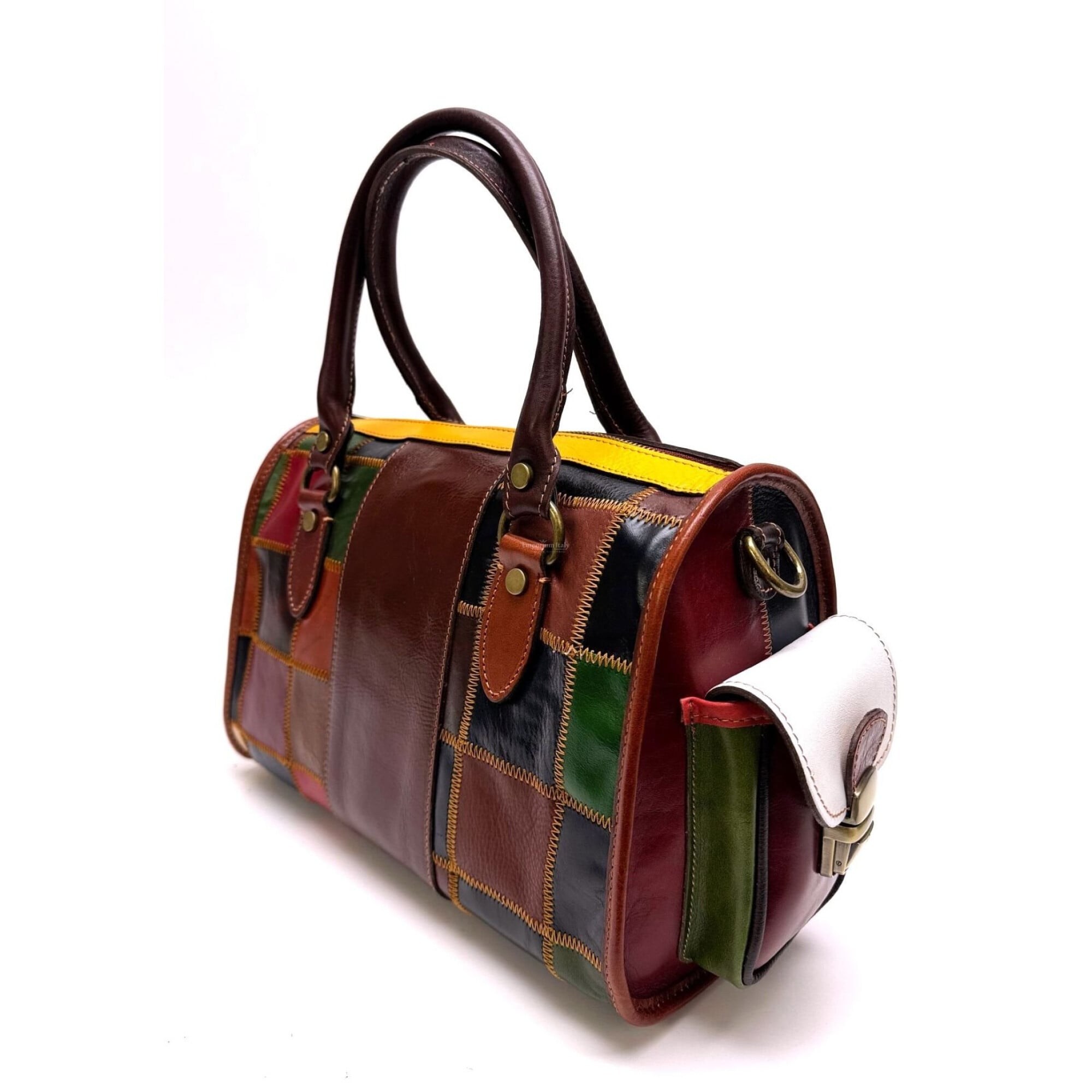 Borsa A Tracolla Donna In Vera Pelle DIRRONA | Fatta A Mano Con Cuciture Multicolori | Elegante E Unica Per Viaggi E Vita Quotidiana (Caffè)