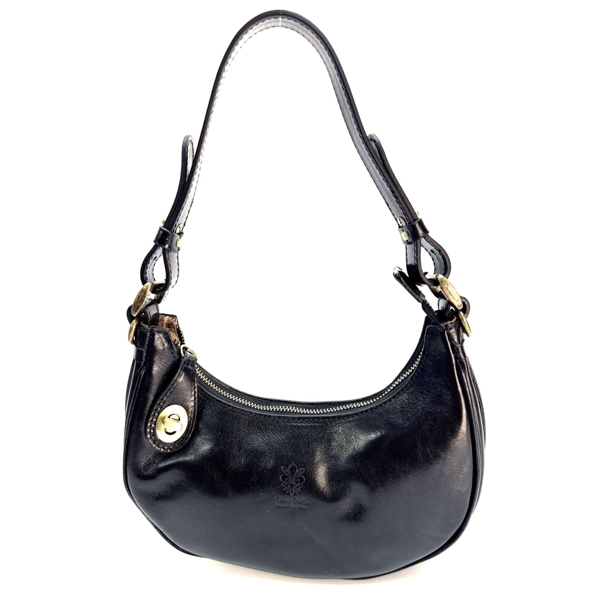 Small genuine leather bag, LUANA, BLACK color, CHIAROSCURO, Made 