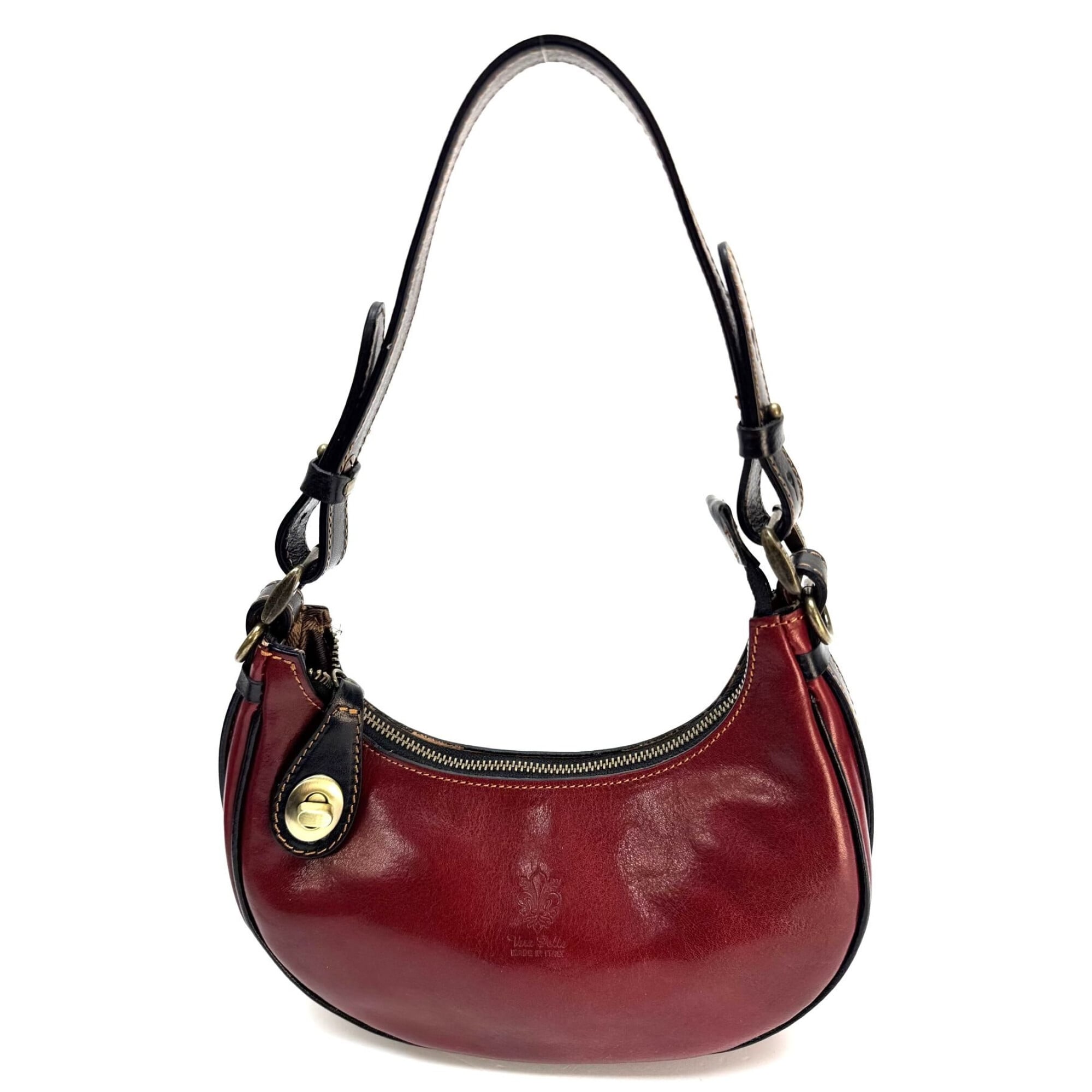 Small genuine leather bag, LUANA, RED / BLACK color, CHIAROSCURO 