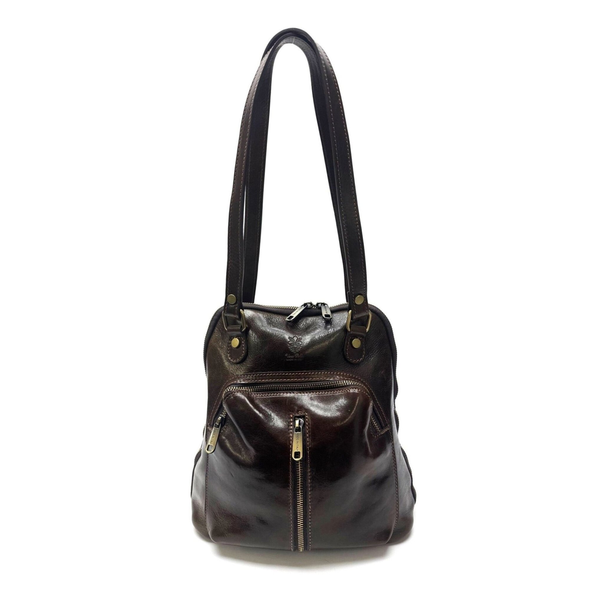 Borse In Pelle - Black Italian Leather Backpack Purse with Gold Zippers Emporium Italy | ITA Vendita Backpack buffered real leather  main image 2