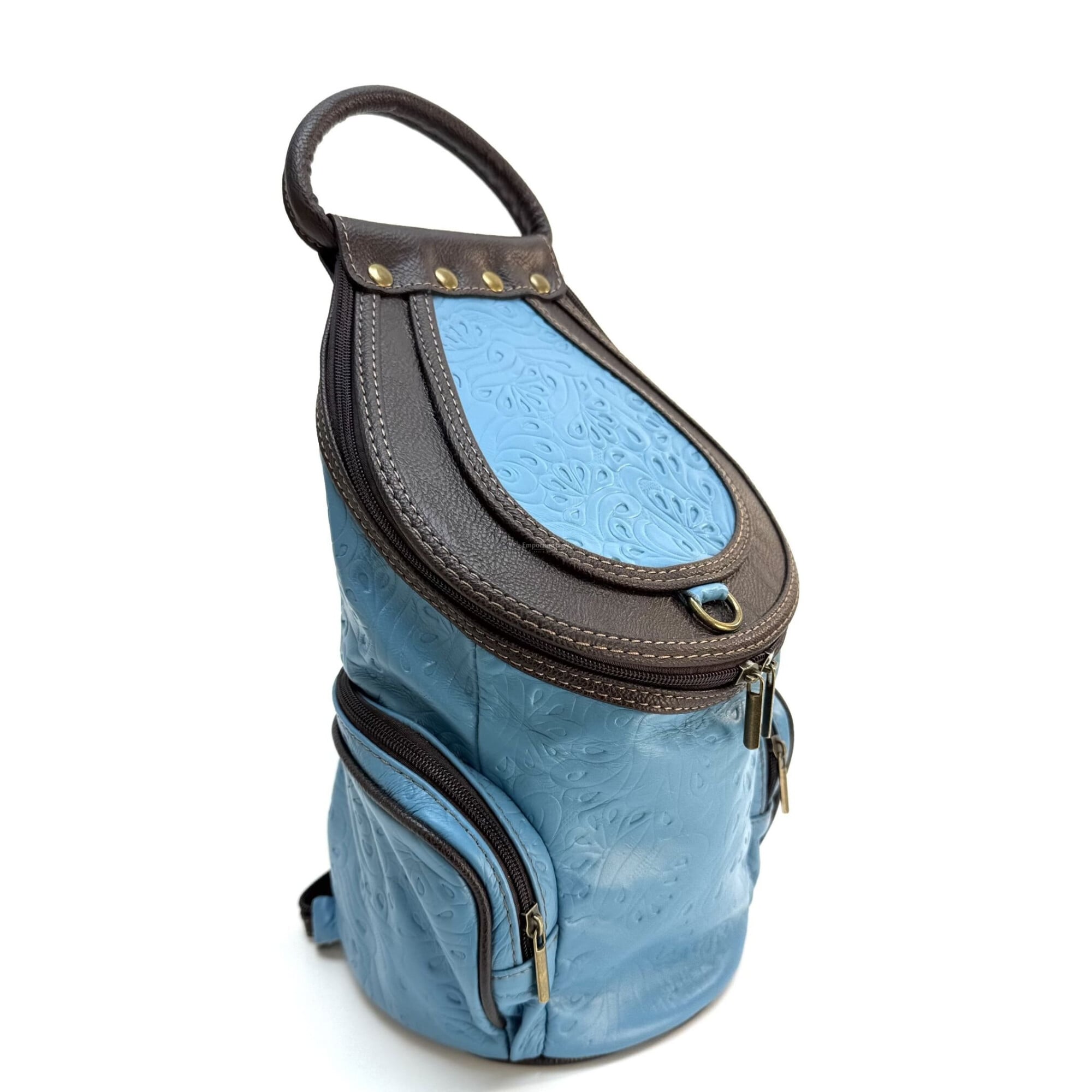 Vera Pelle Dark Teal and Brown Leather Mini Backpack Genuine leather backpack for woman MONTE HALLA MAXI  main image 4