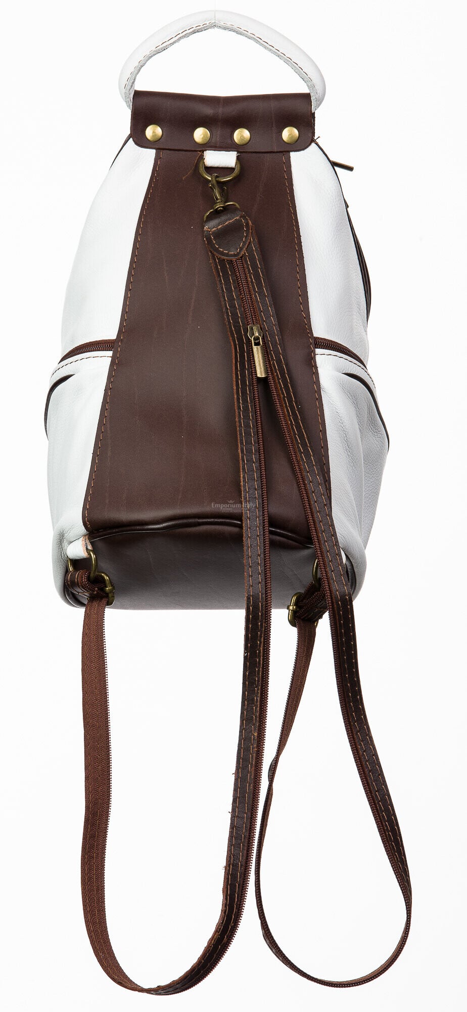 L.A. Made in Italy Leather Backpack Brown White Boho Saddlebag Style Rare Italian Handmade Leather Backpack for Women, Made in Italy  main image 3