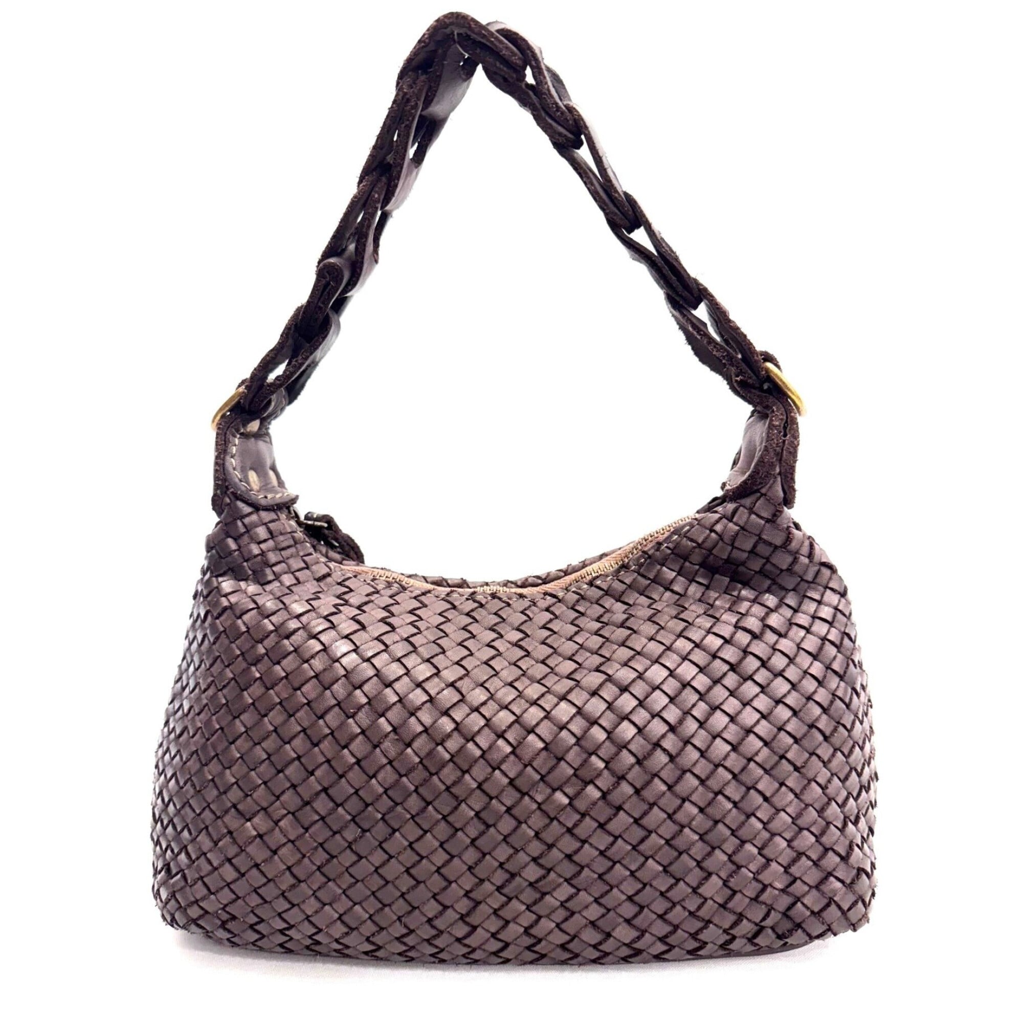【超希少】80's Italian leather bag archive Genuine vintage leather bag for woman CINZIA SMALL, colour DARK