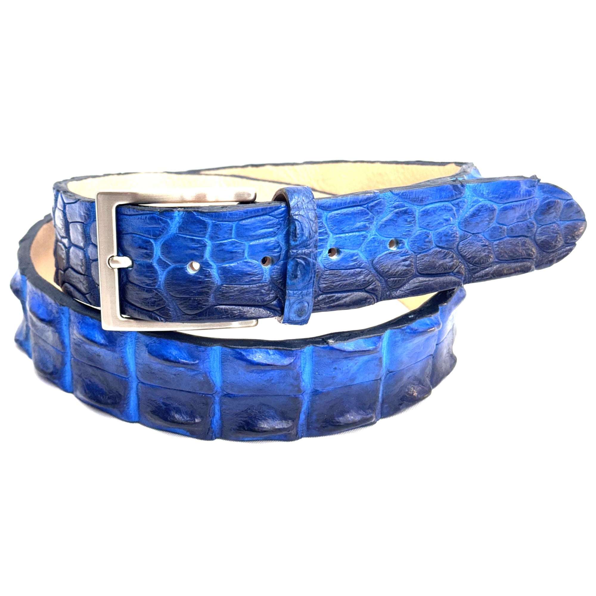 3496 Skins- Croco Print Leather Belt (blue Calf Skin Alligator Embossed Belt Navy main image 2