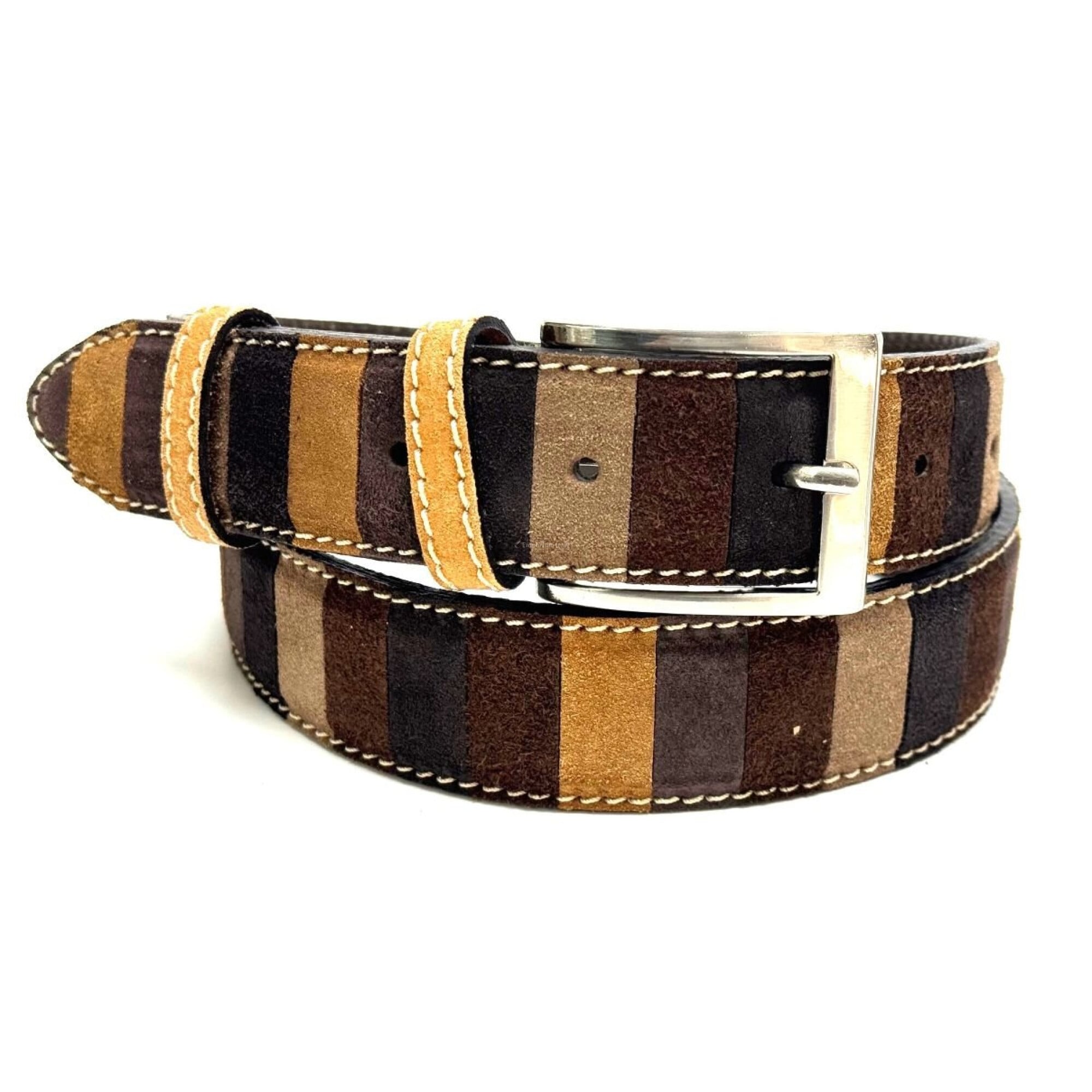 Mix Your Beauty MYB Cintura per Uomo e Donna in Vera Pelle di camoscio stampato - altezza 35 mm - Made In Italy (95-110 cm, Taupe