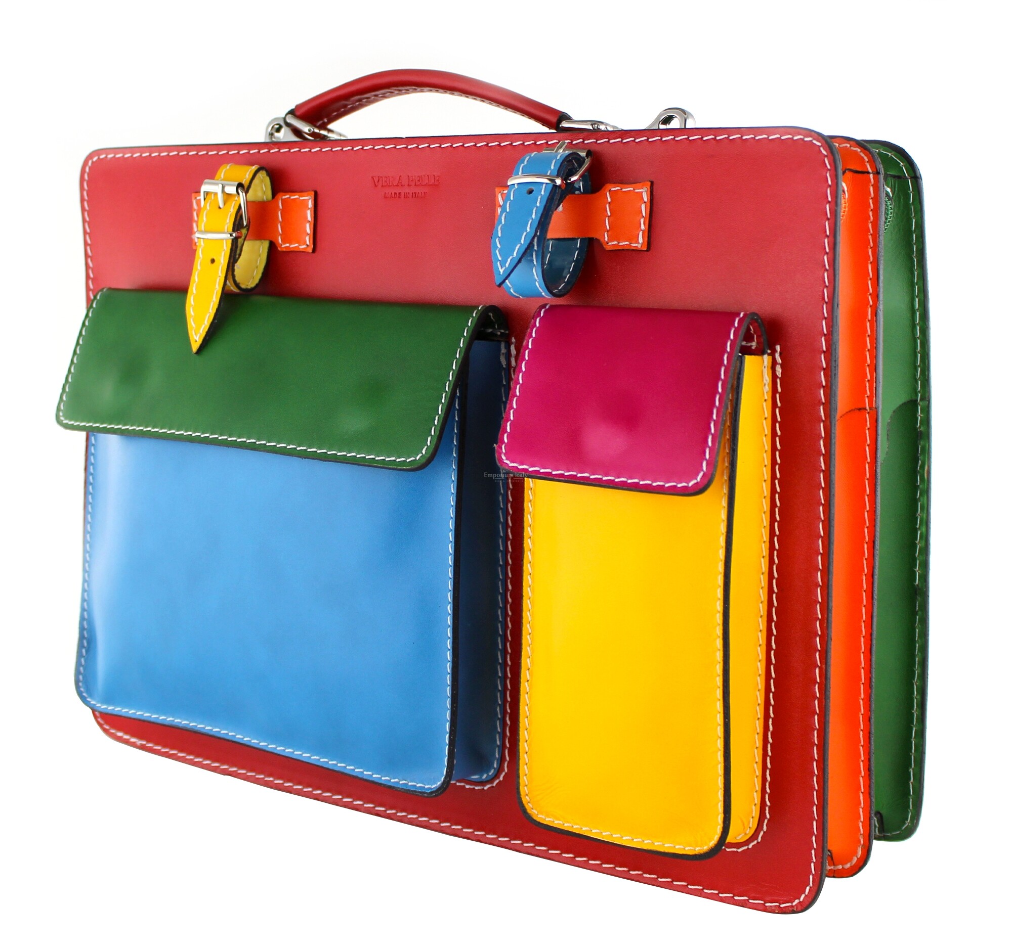 ELVI MAXI: work / office bag in genuine leather, MULTICOLOR red