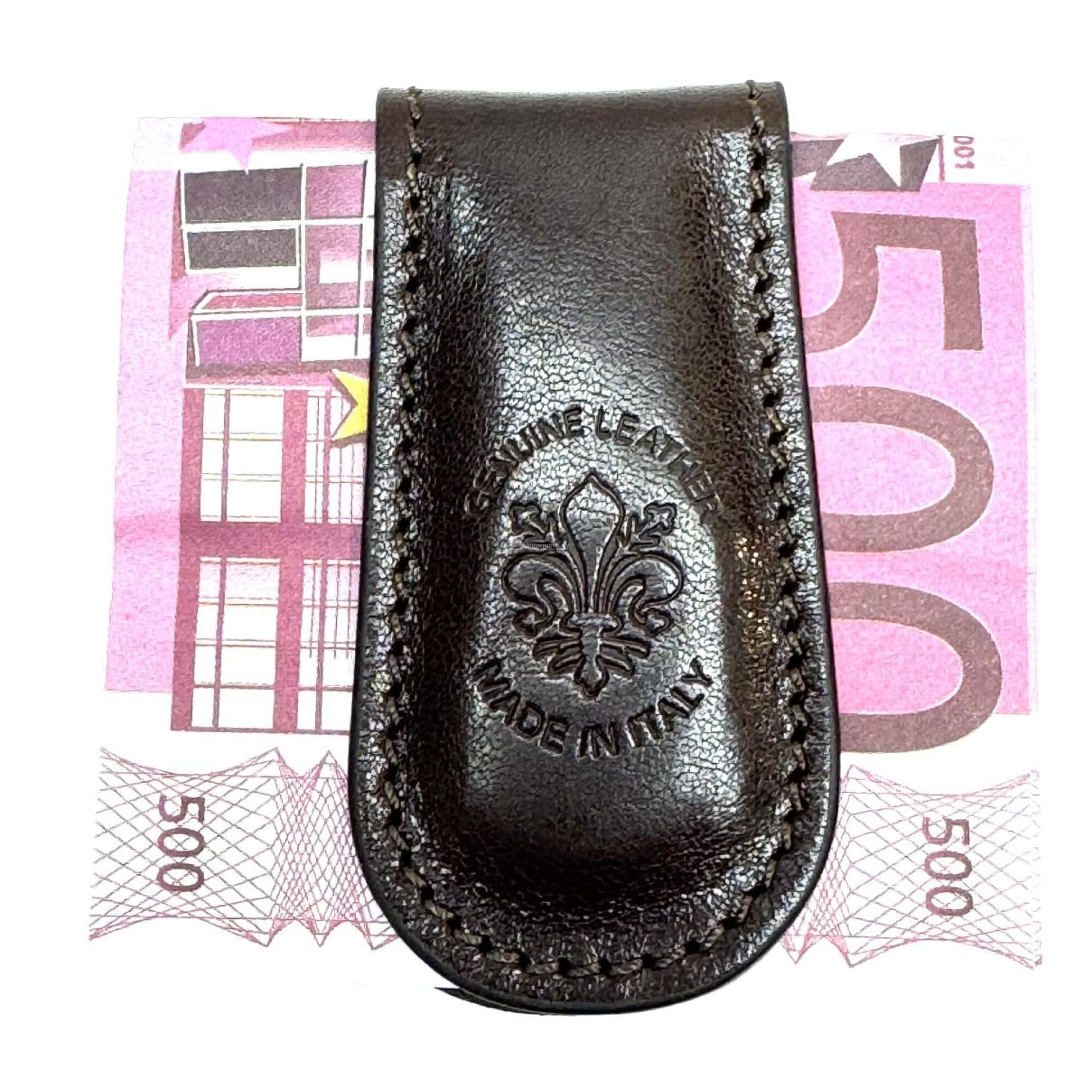 MIKE genuine leather money clip, BLACK, CHIAROSCURO color, Made in