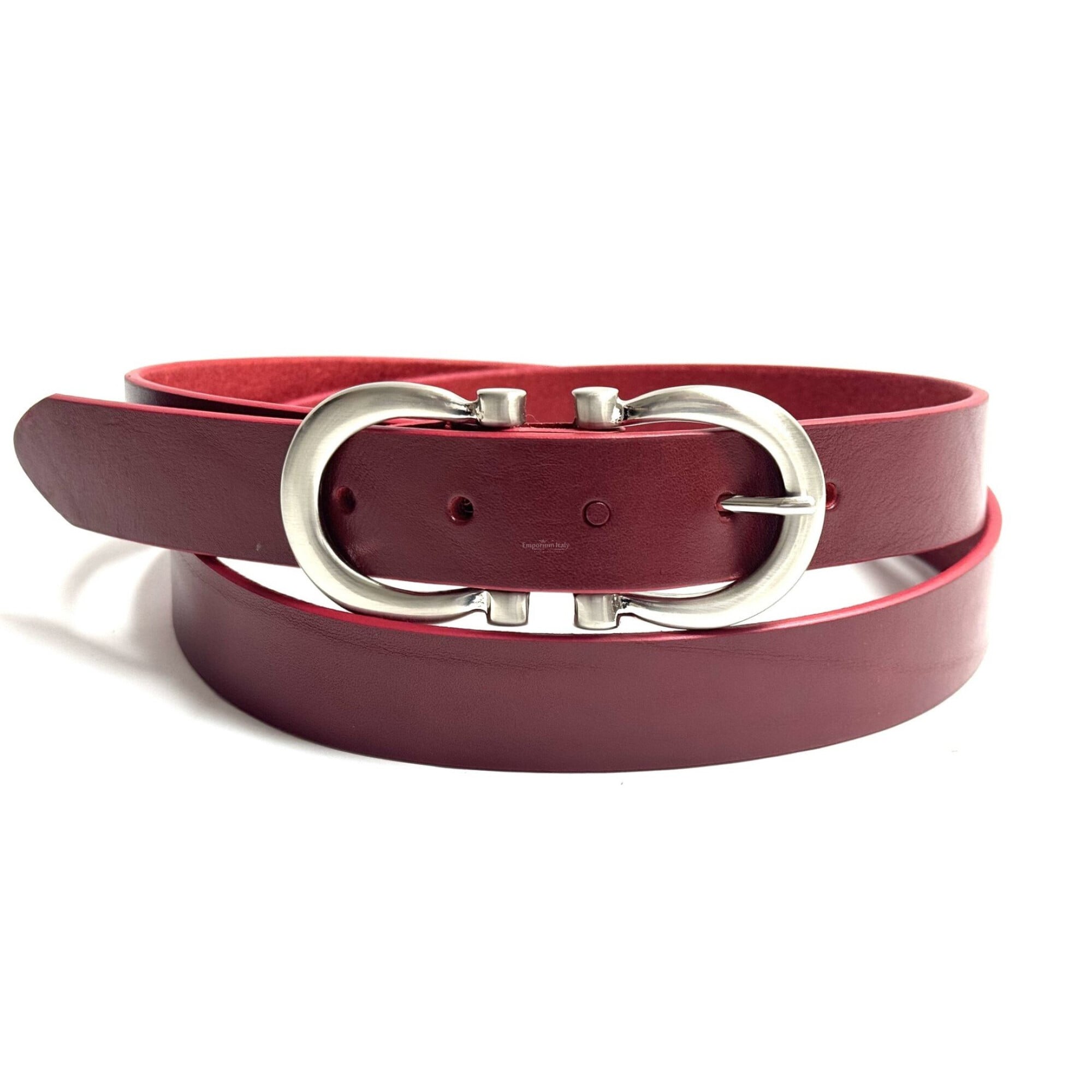 8919- Women Genuine Italian Leather Belt Luna, Made In France- Red, 75 Cm FASHIONGEN - Women genuine Italian leather belt LUNA, Made  main image 3