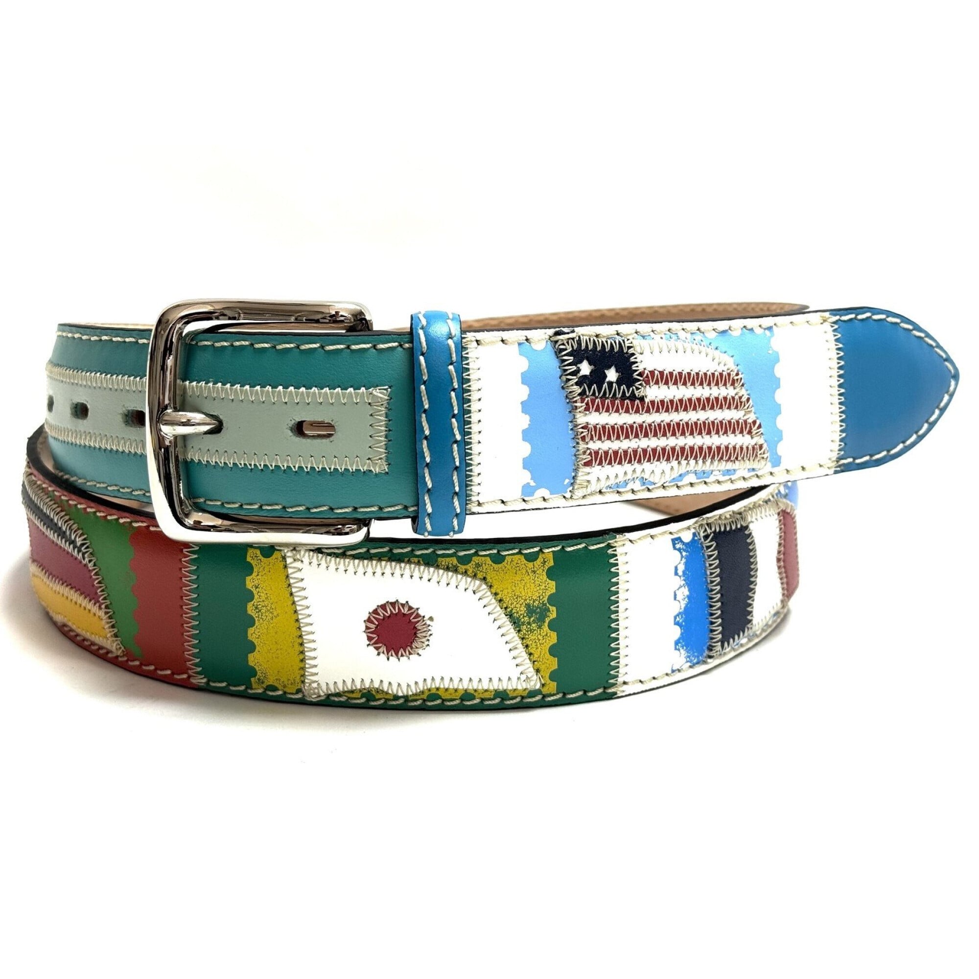 Genuine leather belt for man BASILEA, WHITE colour, with hand-sewn