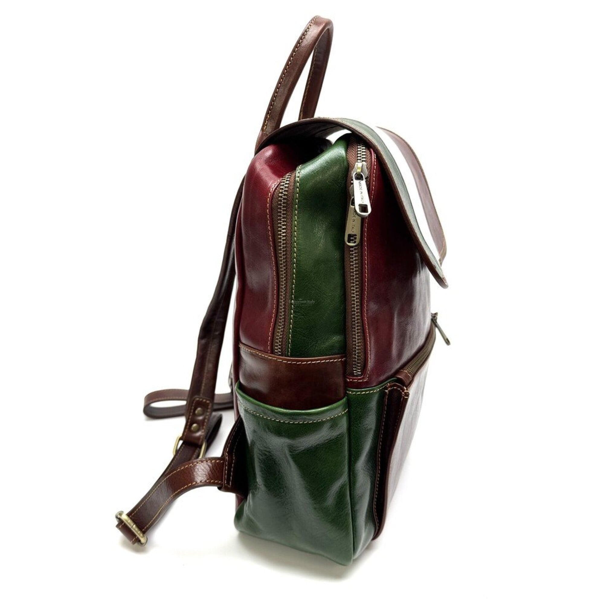Italian Bookbag Backpack Army Green & Orange - MIA Bag Italian Leather Backpack | IM 6000 | Shop I Medici – I  main image 3