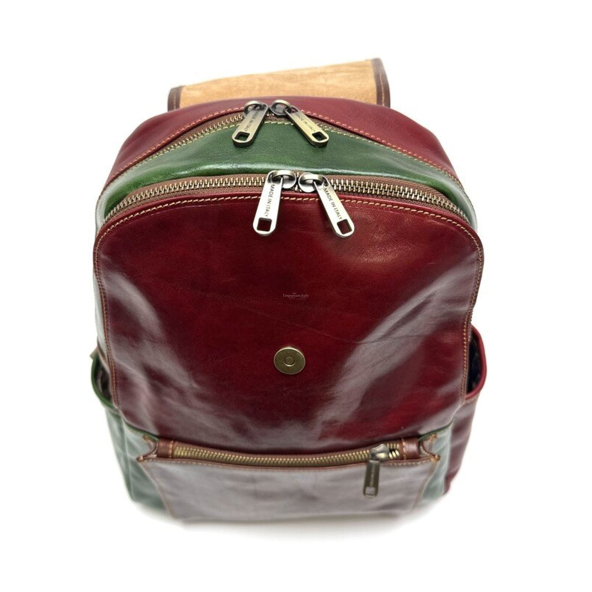 Made in Italy Genuine Leather Tricolor Backpack - Green/White/Red Borse in Pelle Genuine leather backpack MONTE PELMO, Tricolour Italian Flag  main image 2