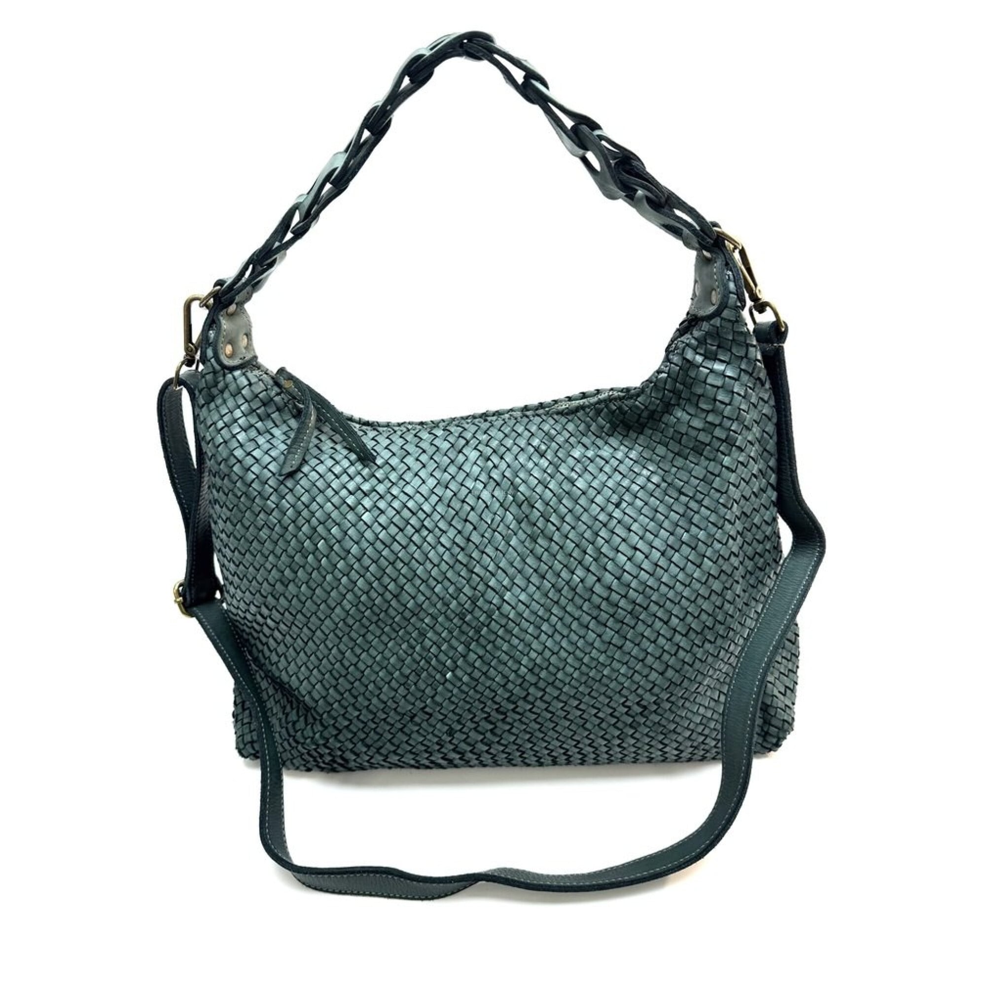 Genuine vintage leather bag for woman CINZIA BIG, colour GREEN