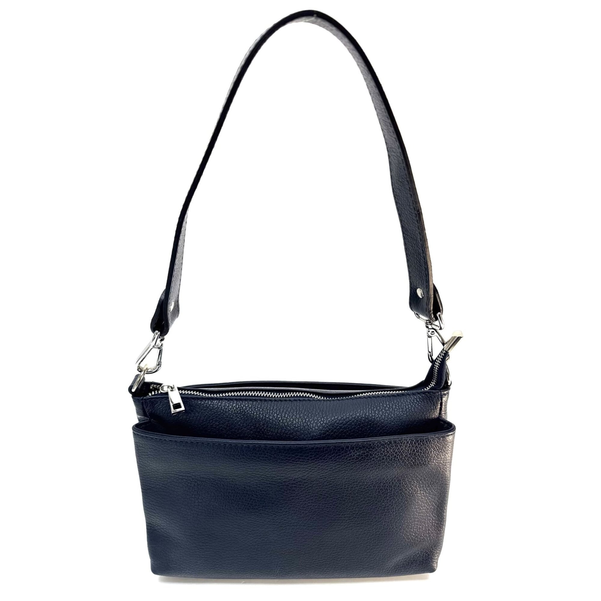 Genuine leather shoulder bag MAGDA, color dark BLUE, CHIAROSCURO 