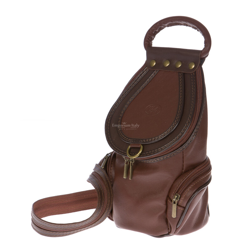 Genuine leather backpack for woman MONTE HALLA,BROWN, CHIAROSCURO, MADE IN ITALY
