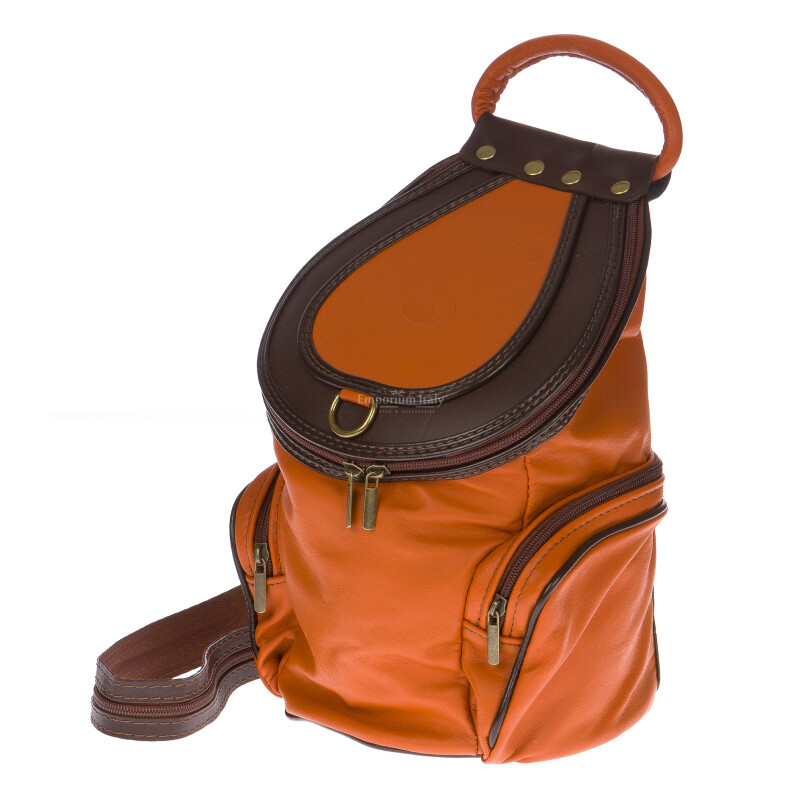 Genuine leather backpack for woman MONTE HALLA MAXI, ORANGE/BROWN, CHIAROSCURO, MADE IN ITALY