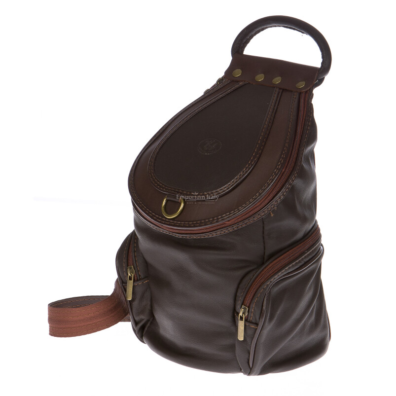 Genuine leather backpack for woman MONTE HALLA MAXI, DARK BROWN, CHIAROSCURO, MADE IN ITALY