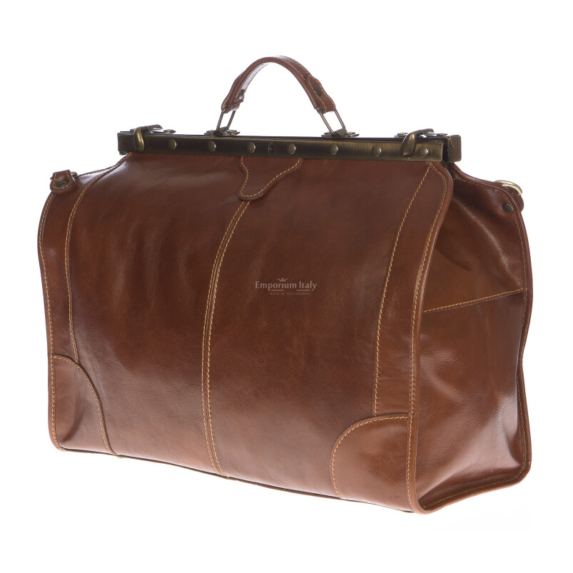 Unisex genuine leather travel bag RENO, BROWN colour, CHIAROSCURO, MADE IN ITALY