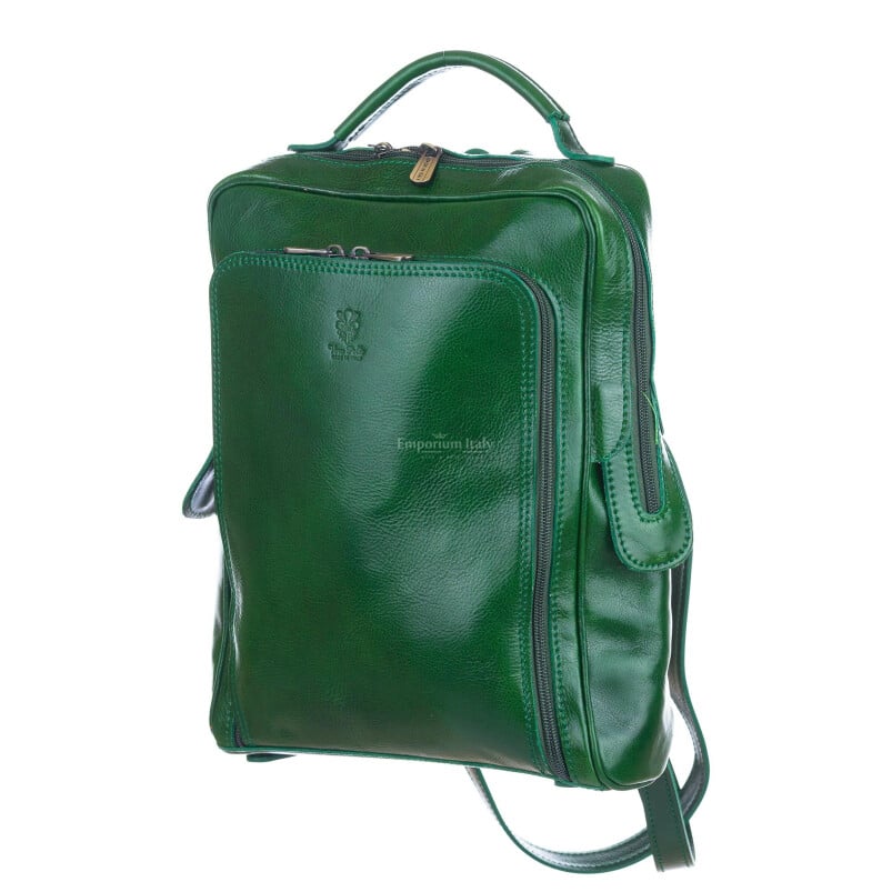MONTE BIANCO: zaino uomo / donna, vero cuoio, colore VERDE, Made in Italy