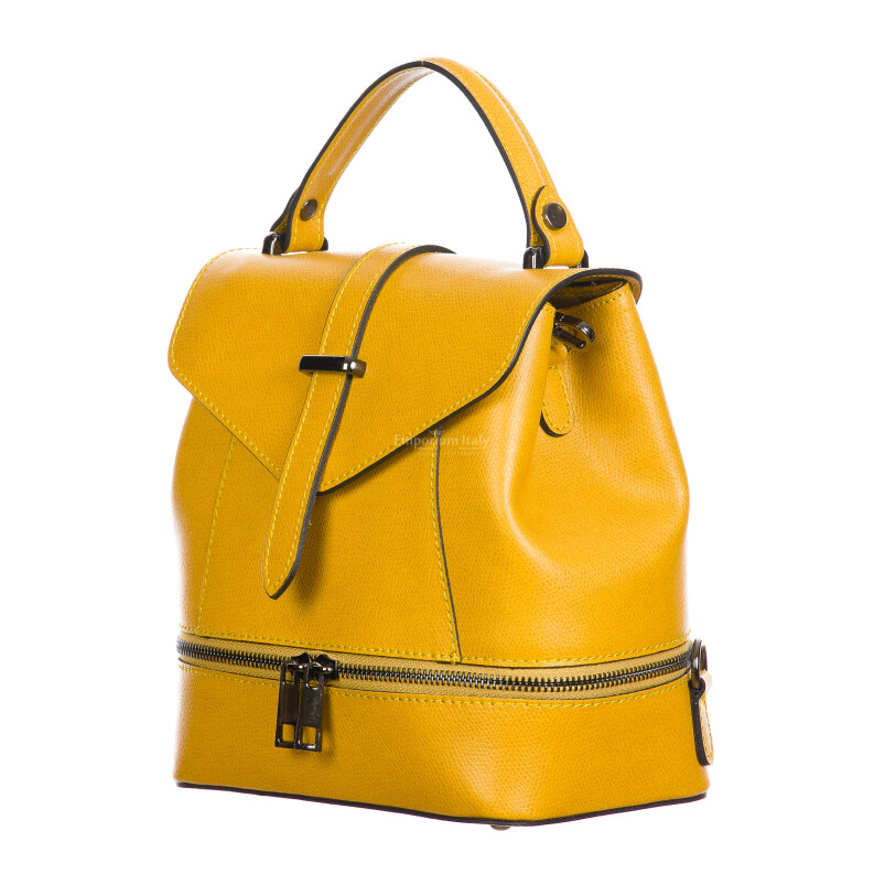 CAMY : ladies bag / backpack, rigid saffiano leather, color : YELLOW, Made in Italy.