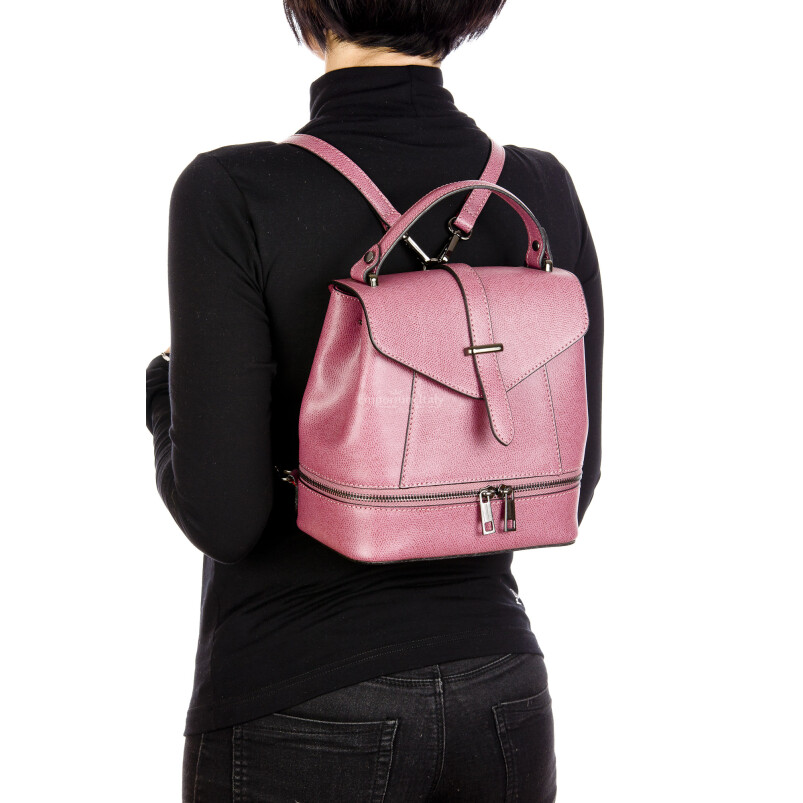 CAMY : ladies bag / backpack, rigid saffiano leather, color : PINK, Made in Italy.