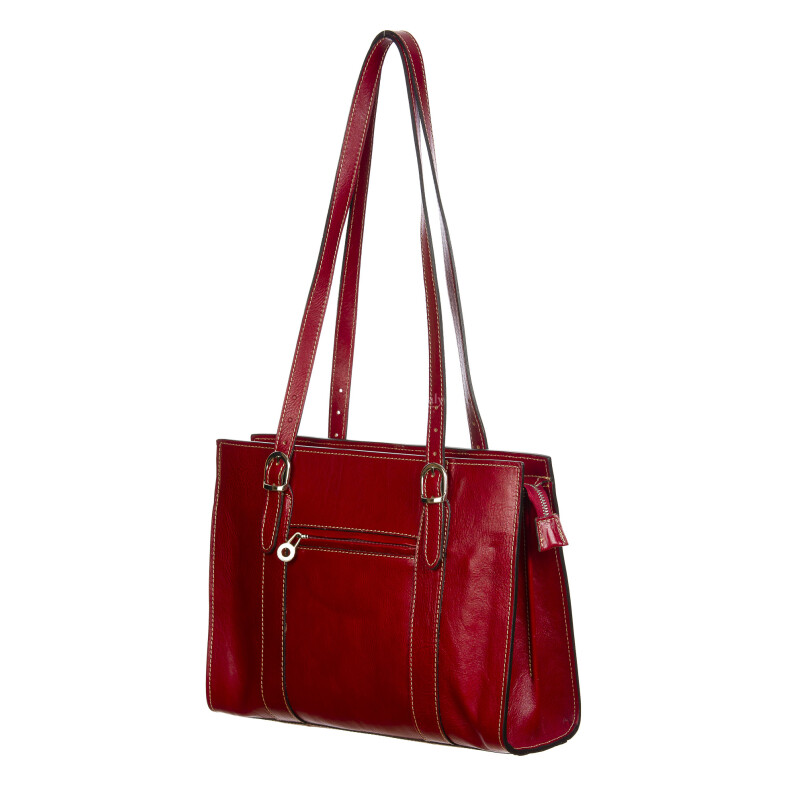 MARINA : borsa donna a spalla in cuoio, colore : ROSSO, Made in Italy