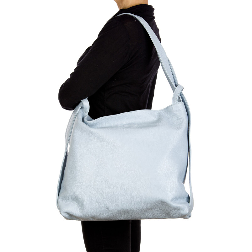 OLIVIA : bag / backpack, soft leather, color : LIGHT BLUE, Made in Italy