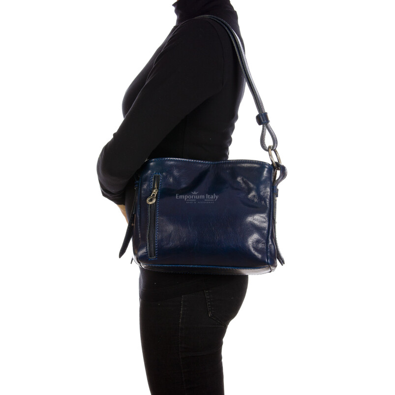 ORNELLA MINI: borsa donna a spalla in cuoio, colore : BLU, Made in Italy (Borsa)